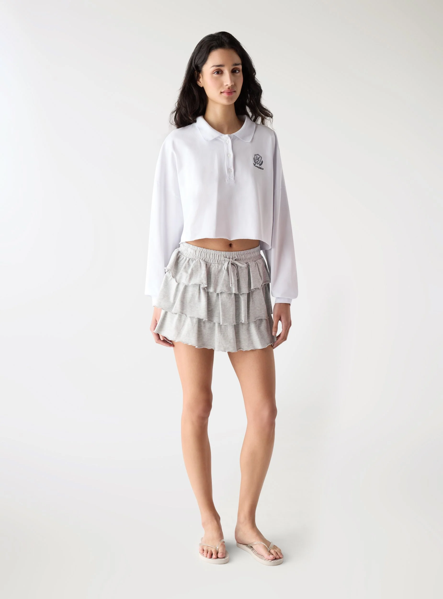 T-shirt polo crop boxy con ricamo - Image 3
