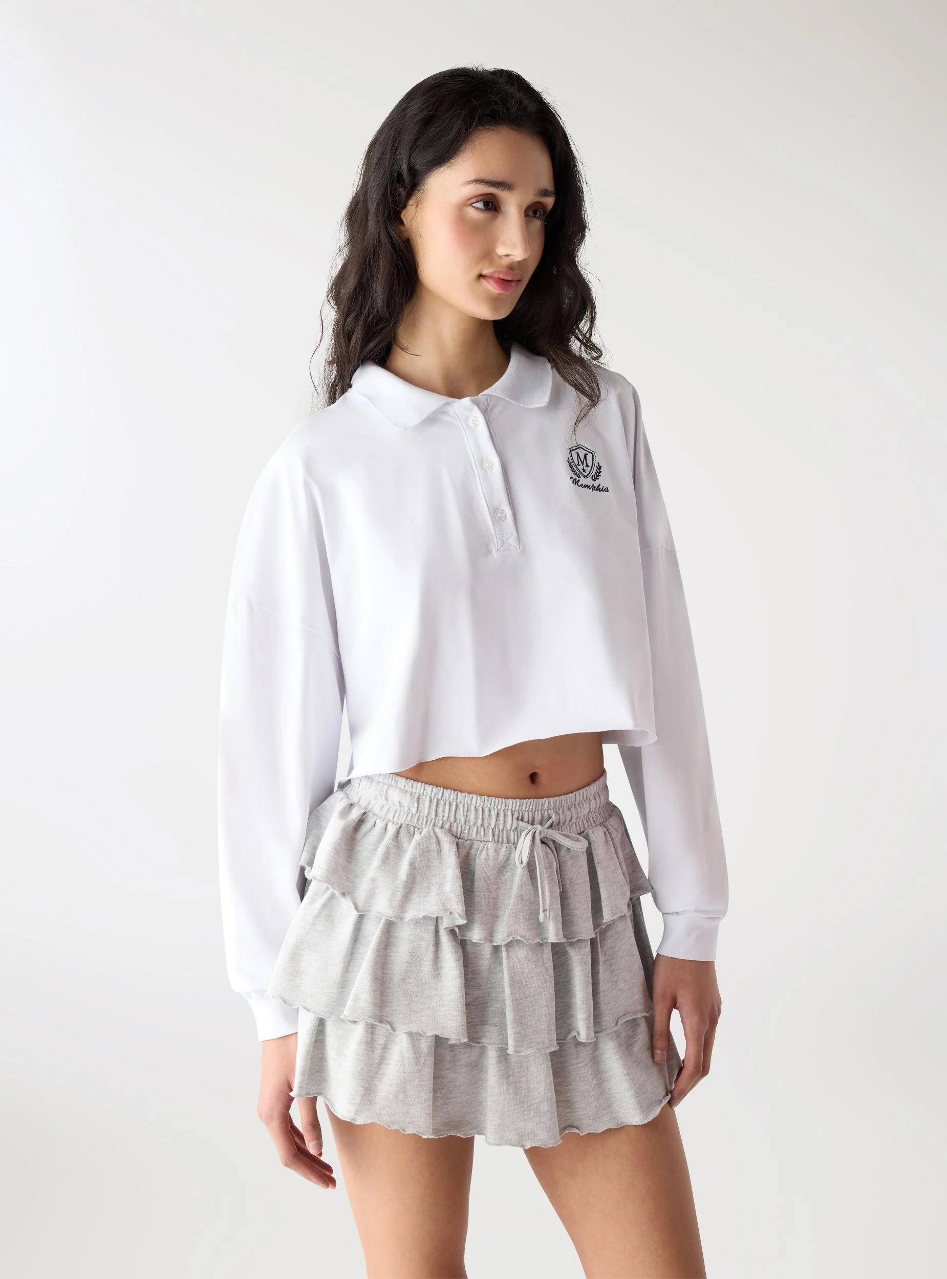 T-shirt polo crop boxy con ricamo - Image 8