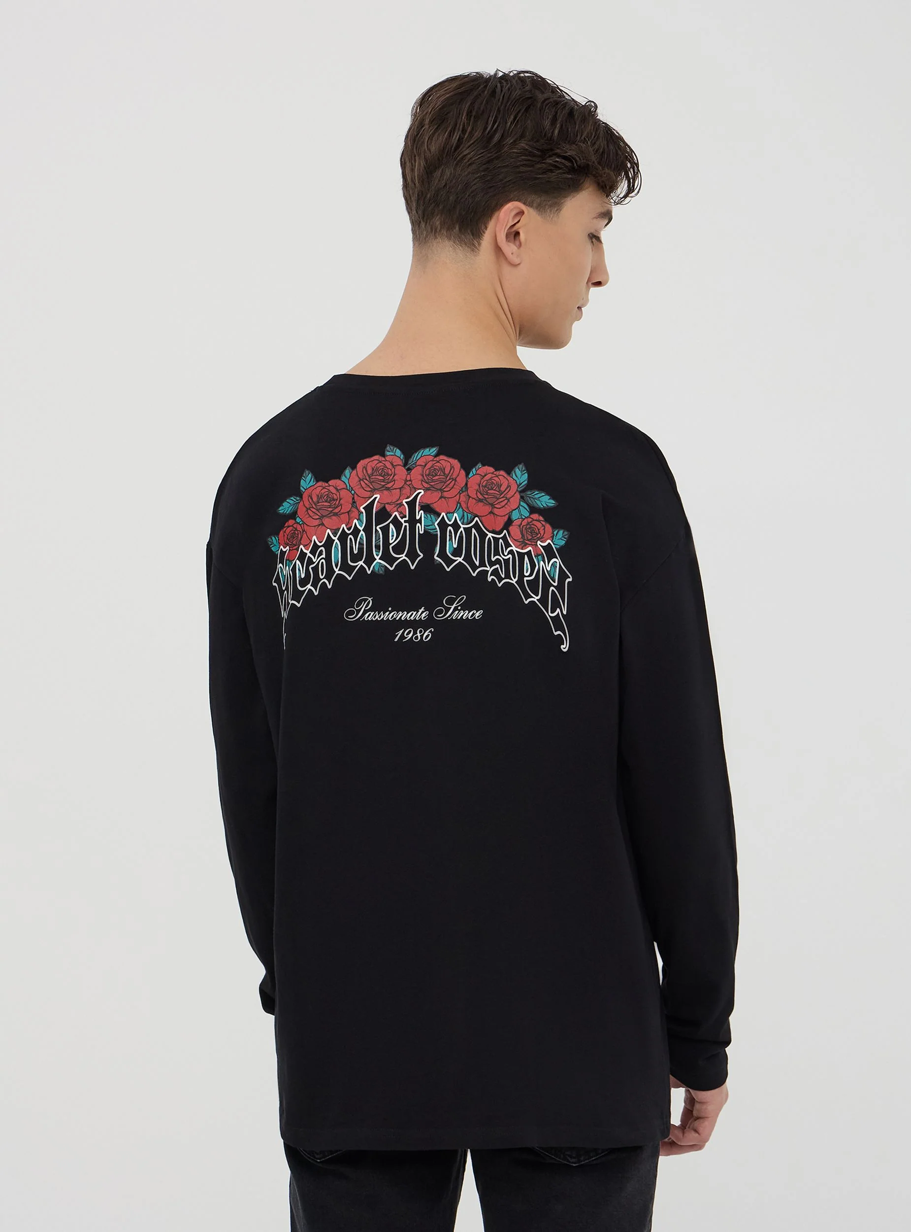 T-shirt relaxed con stampa rose fronte/retro - Image 2