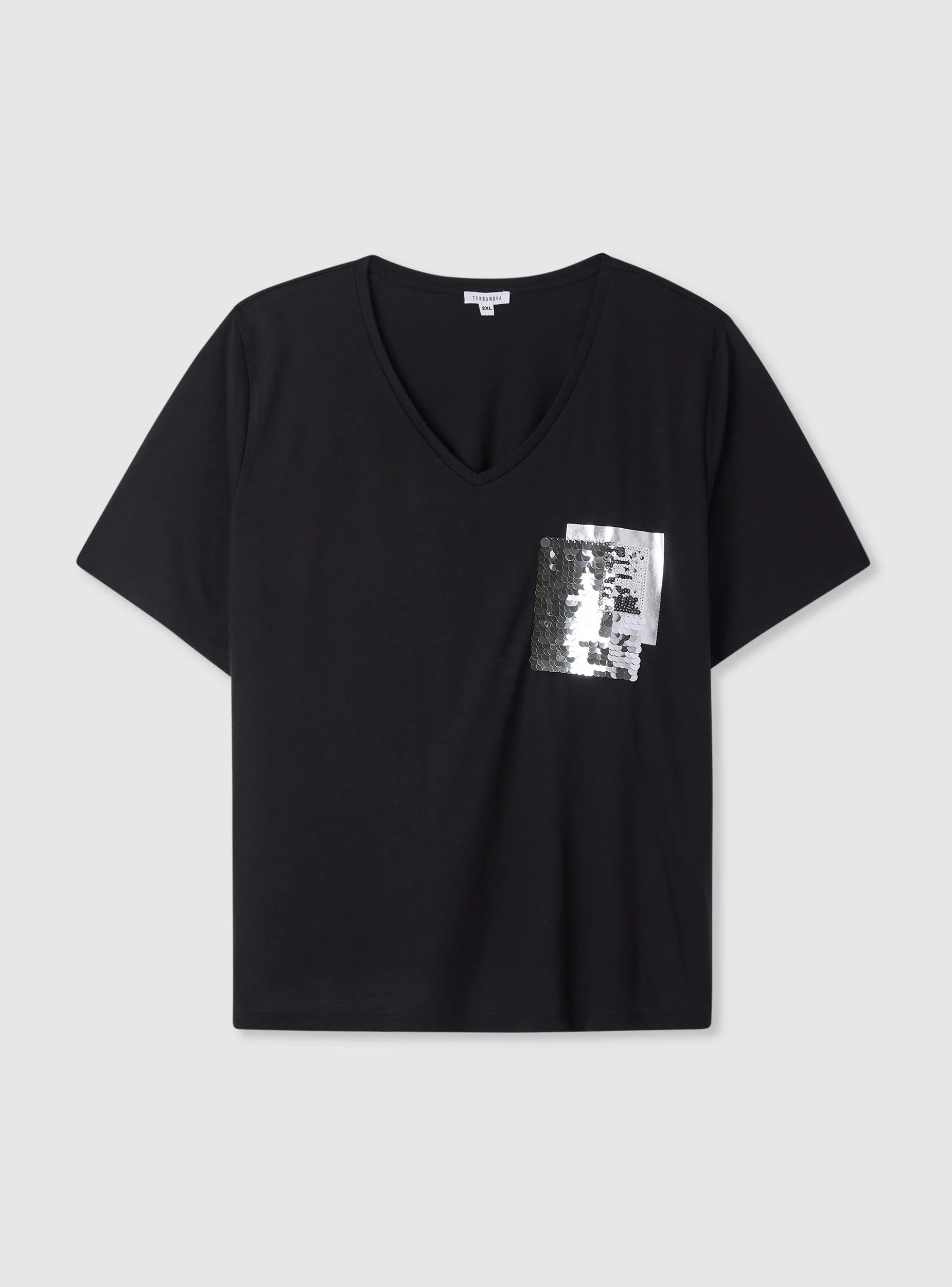 T-shirt scollo a V e taschino con paillettes - Image 5