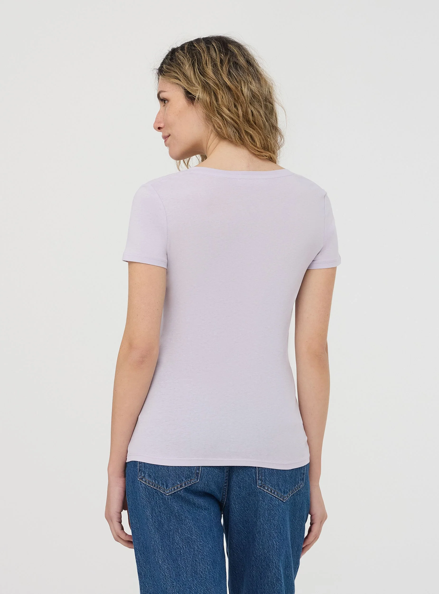 T-shirt scollo a v tinta unita - Image 2