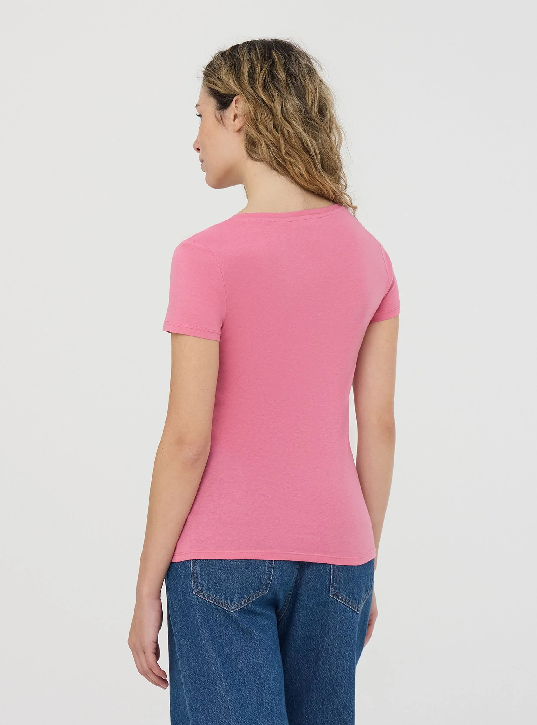T-shirt scollo a v tinta unita - Image 2