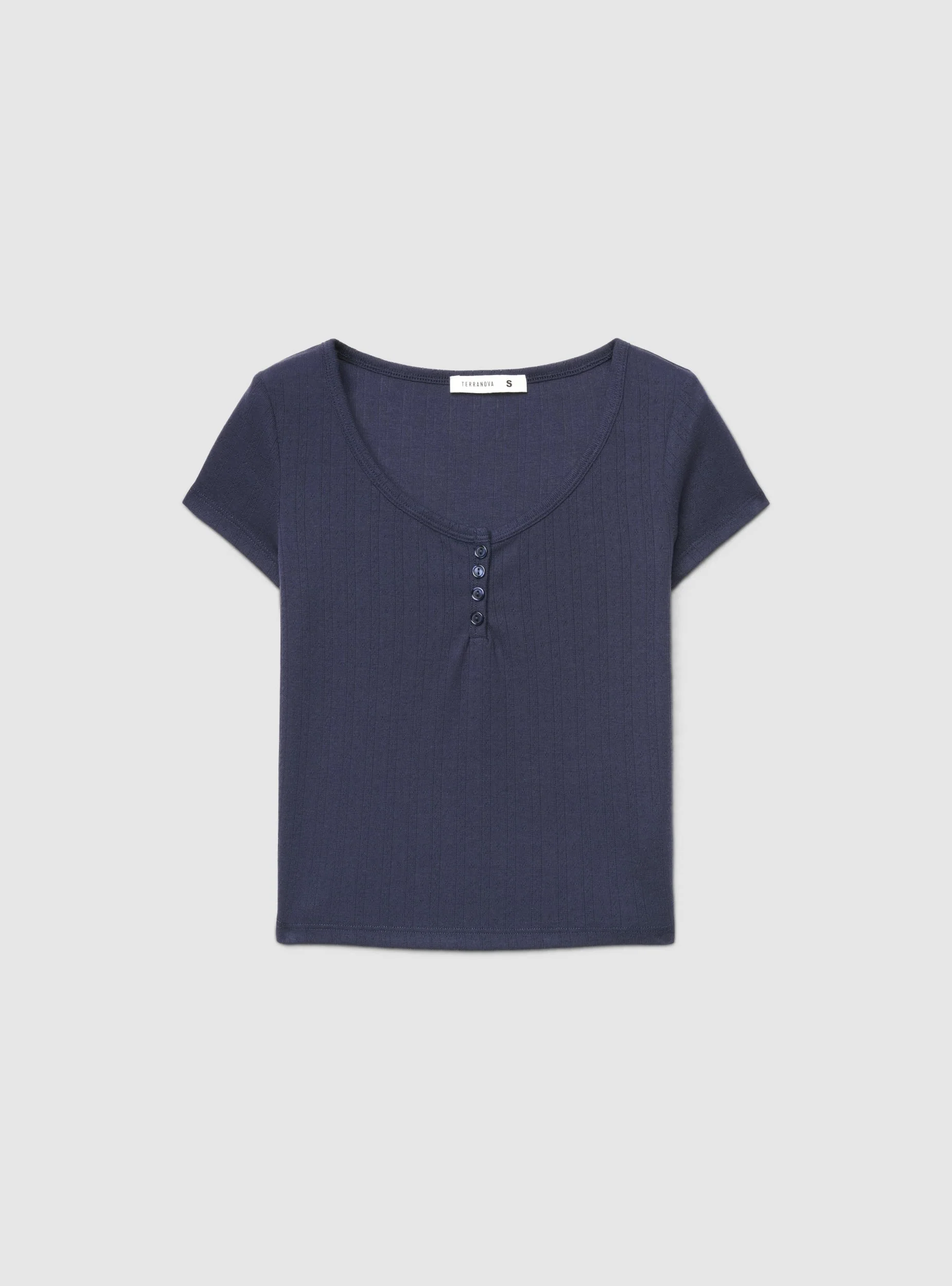 T-shirt serafino a costine con bottoni - Image 5