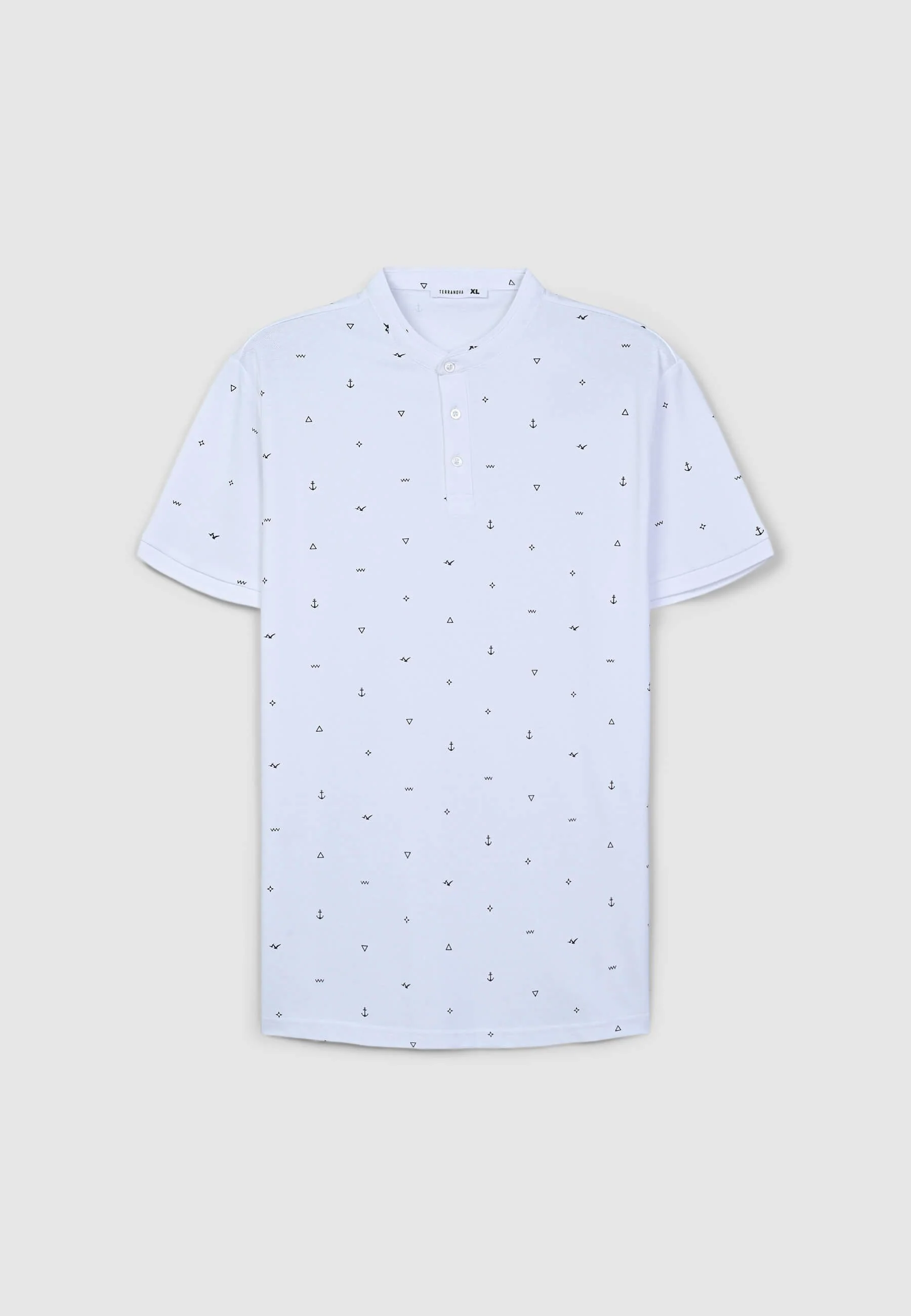 T-shirt serafino con colletto coreana in microfantasia - Image 3