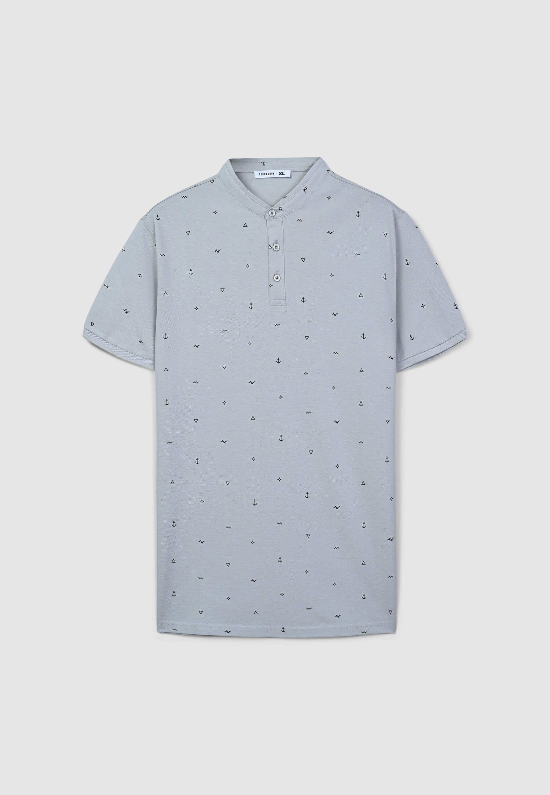 T-shirt serafino con colletto coreana in microfantasia - Image 2