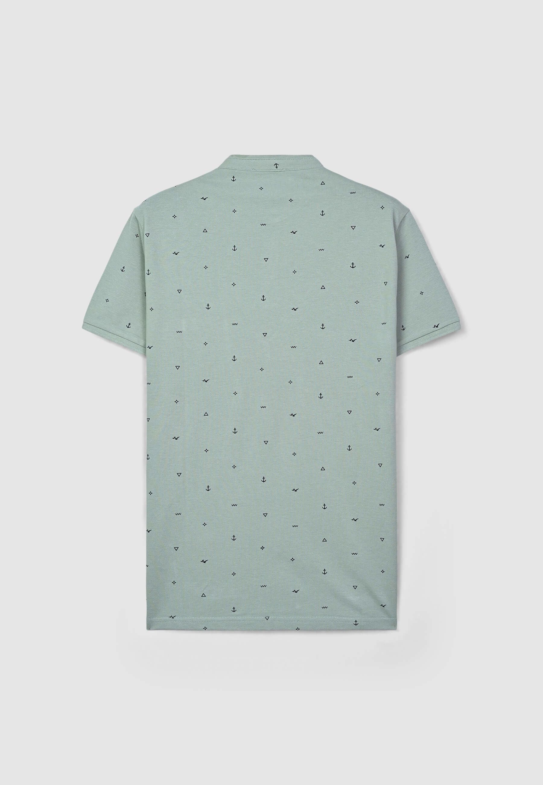 T-shirt serafino con colletto coreana in microfantasia - Image 2