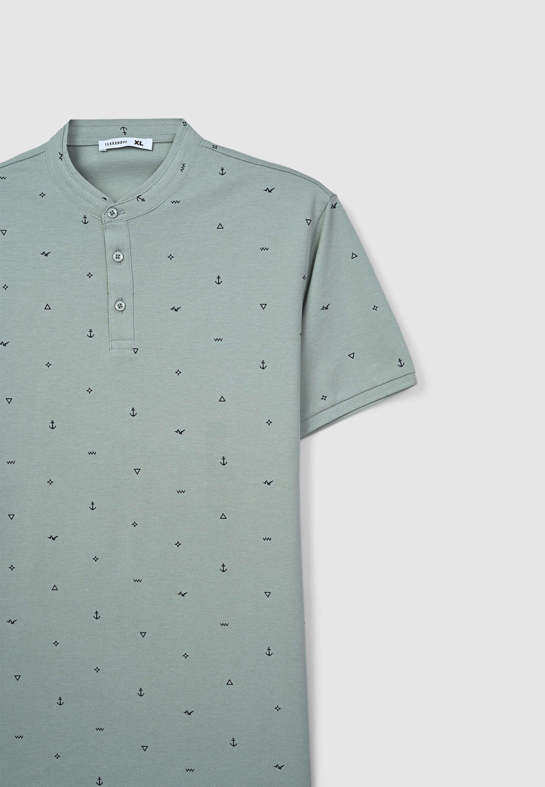 T-shirt serafino con colletto coreana in microfantasia - Image 3
