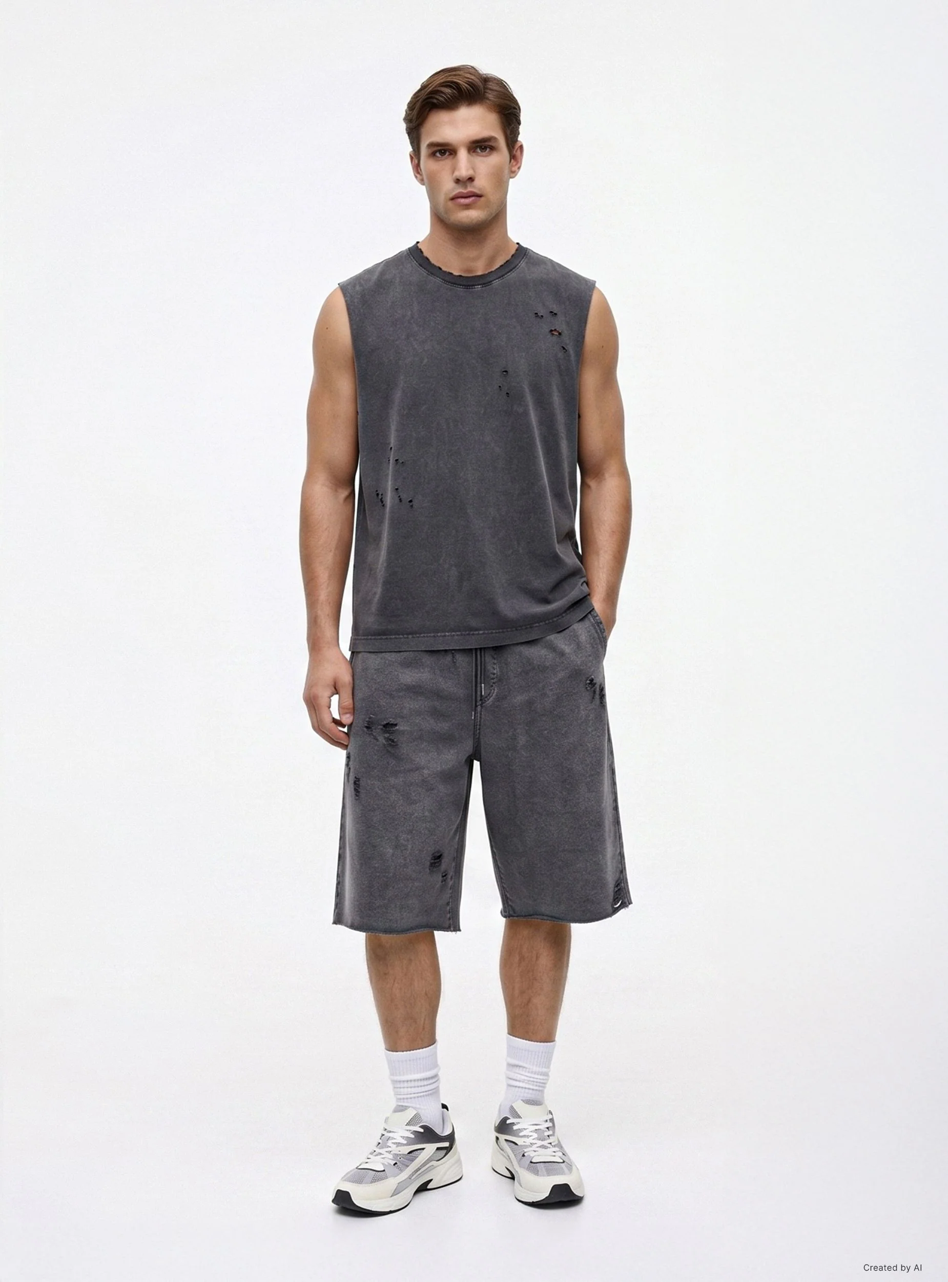 T-shirt smanicata boxy con strappi