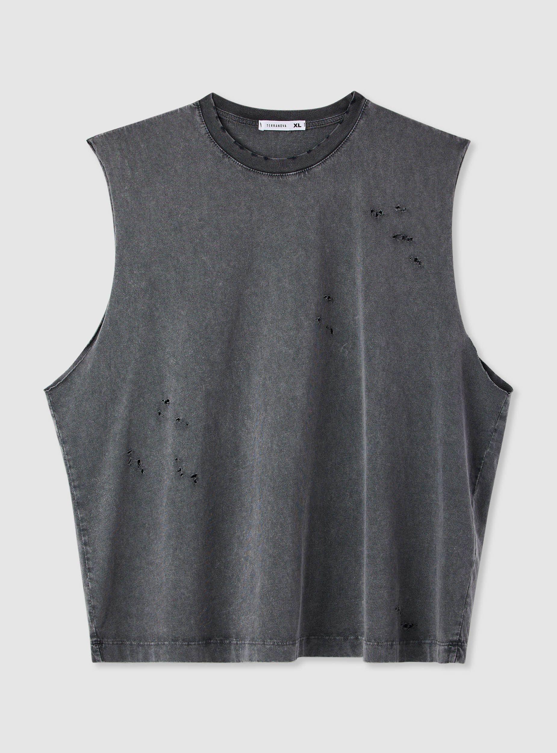 T-shirt smanicata boxy con strappi - Image 2
