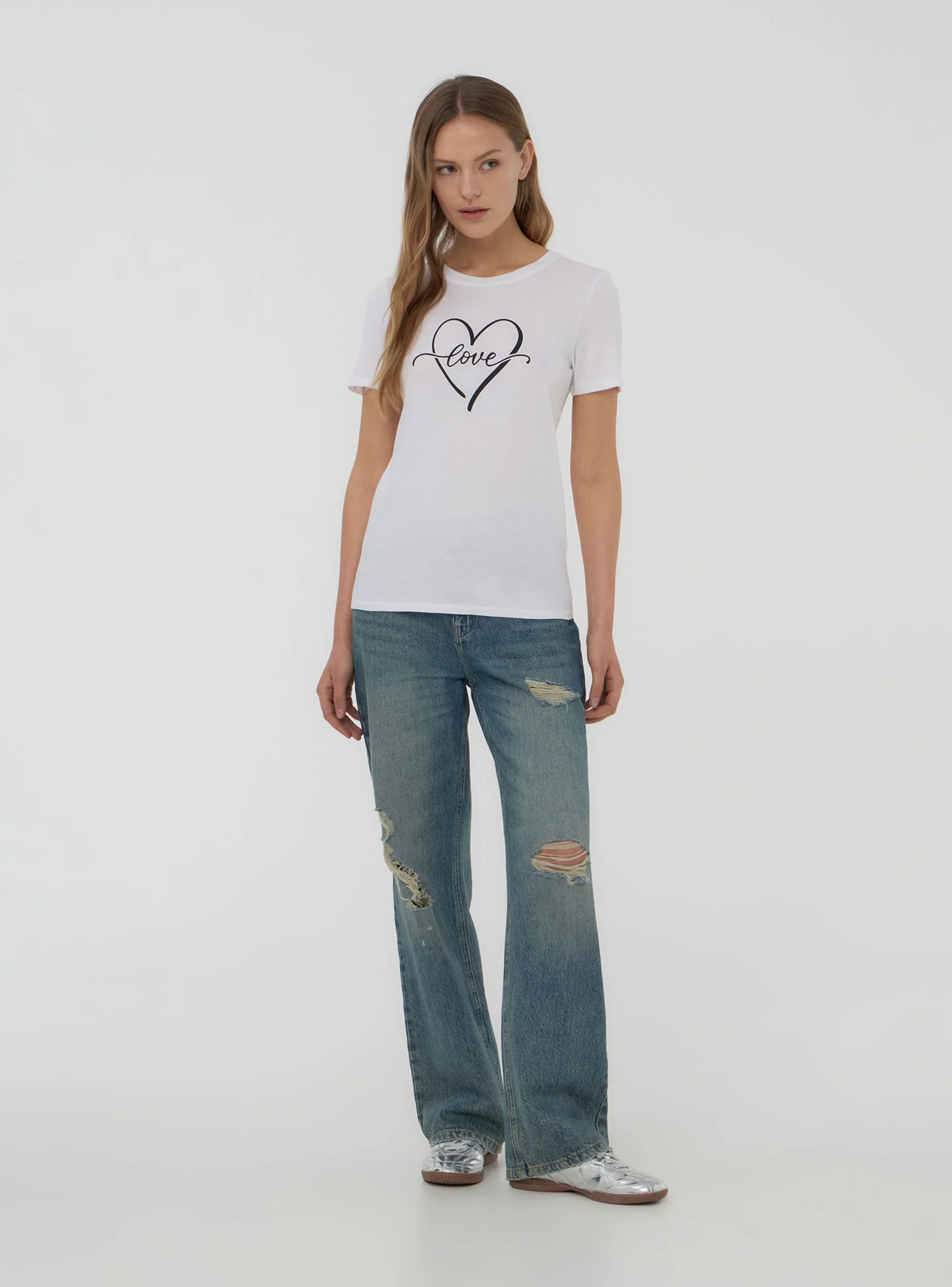 T-shirt stampa cuore con scritta