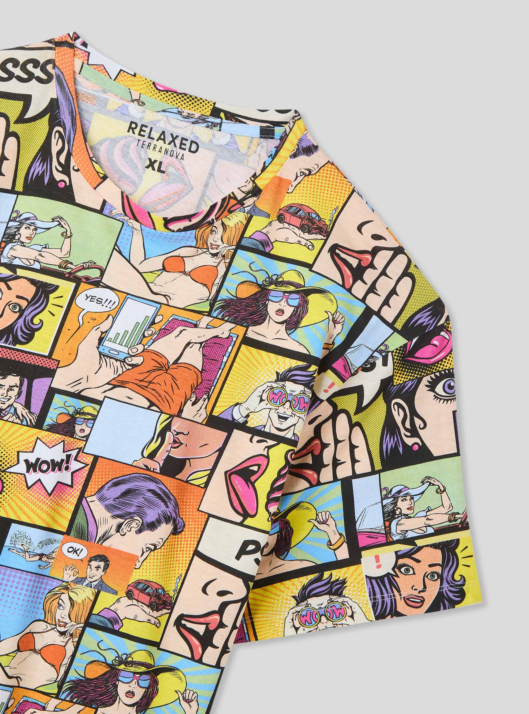 T-shirt stampa fumetto all-over