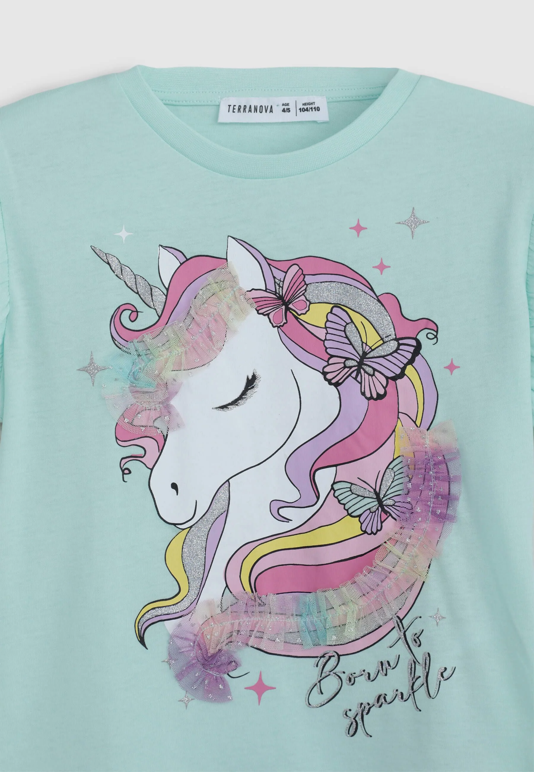 T-shirt stampa unicorno con glitter e tulle - Image 4