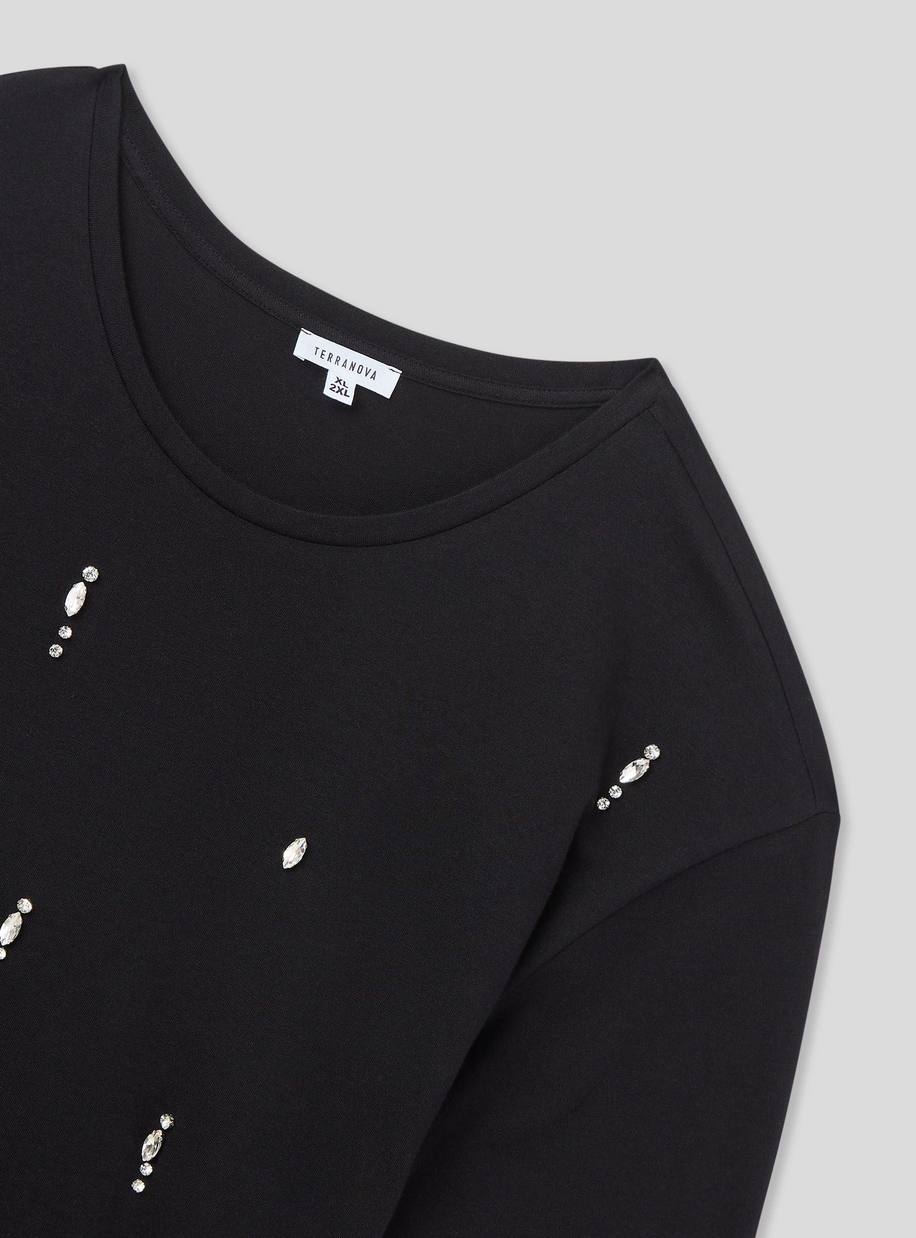 T-shirt tinta unita con strass - Image 7