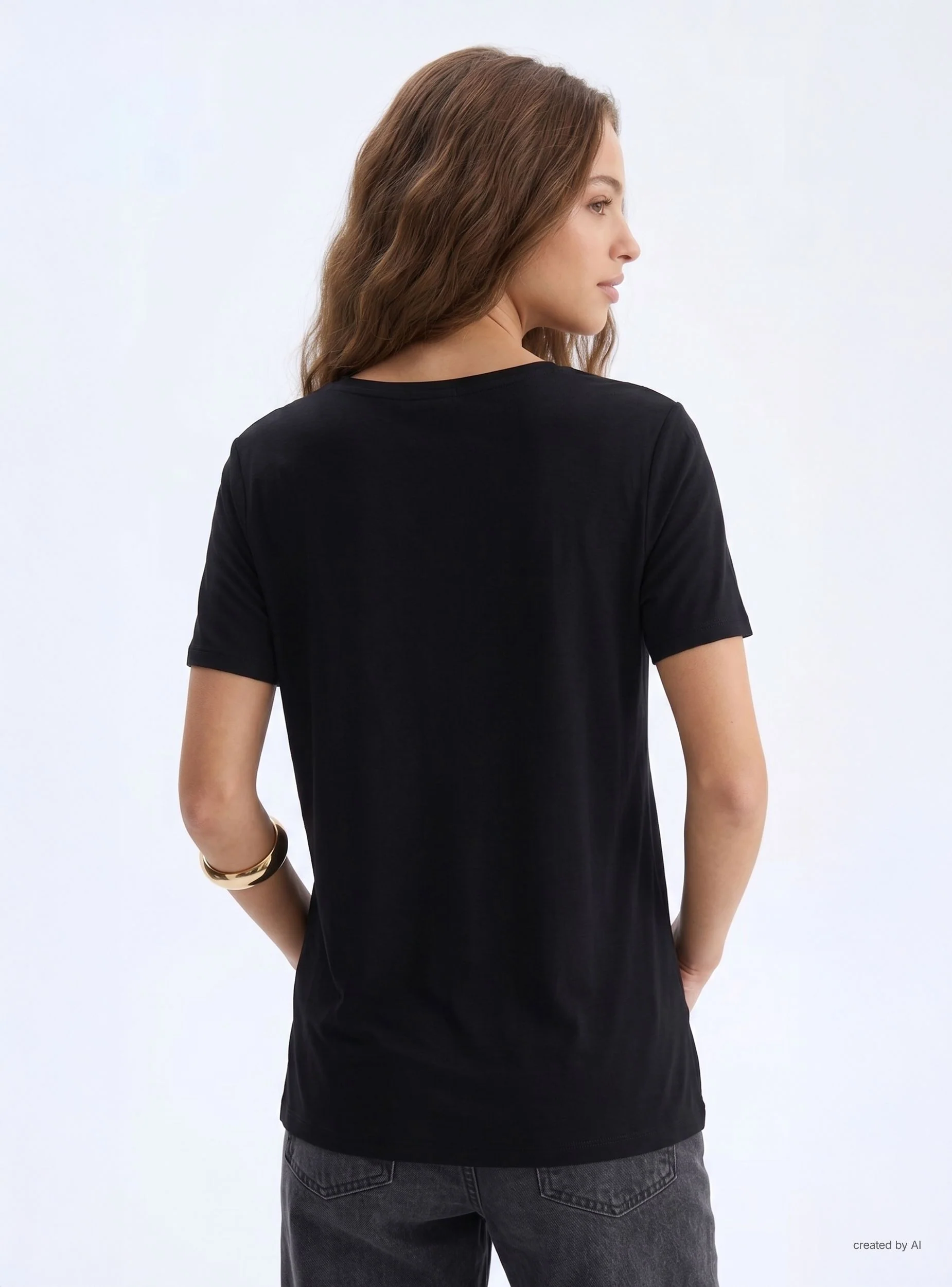 T-shirt tinta unita scollo a V - Image 2
