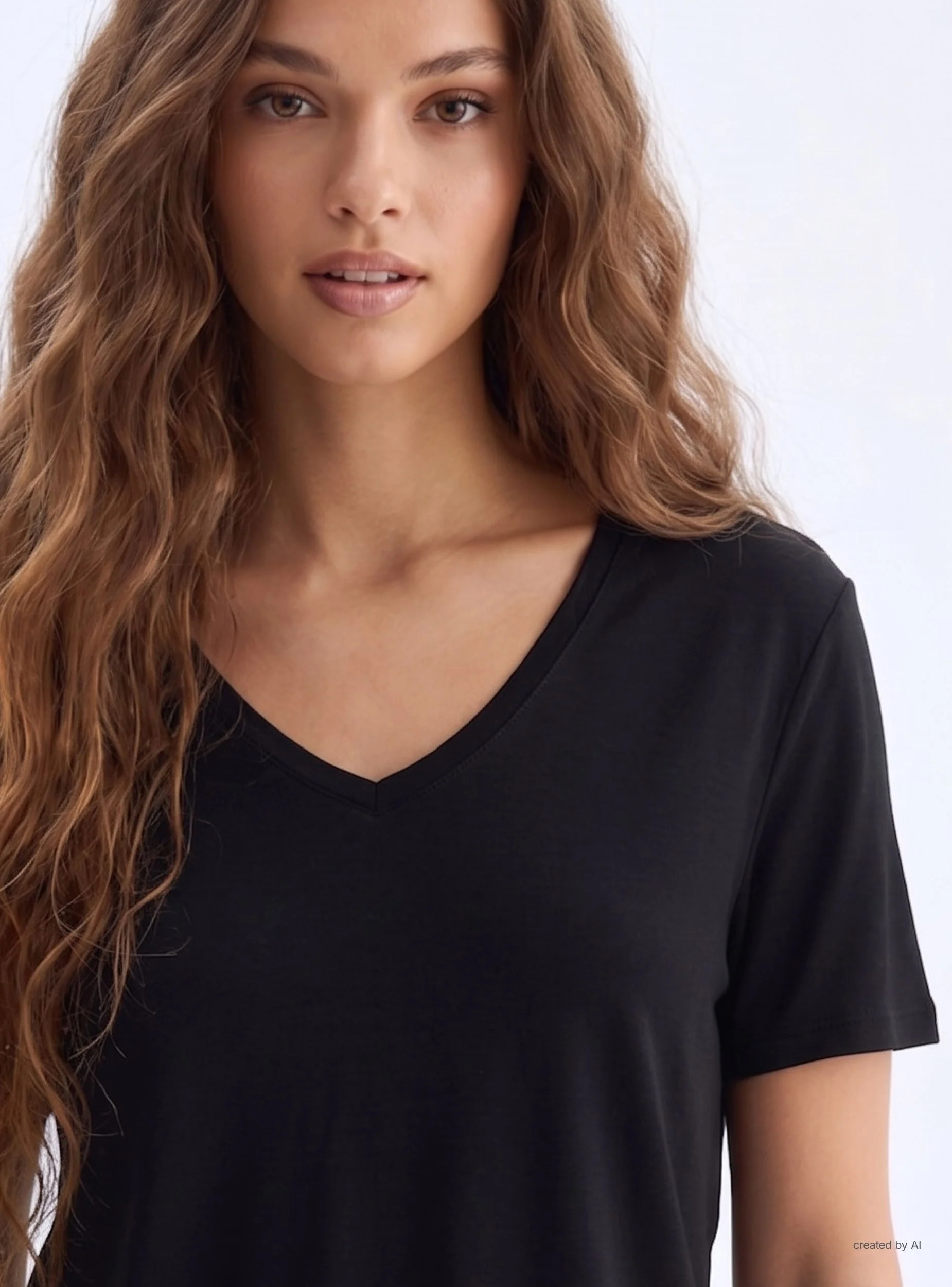 T-shirt tinta unita scollo a V - Image 3