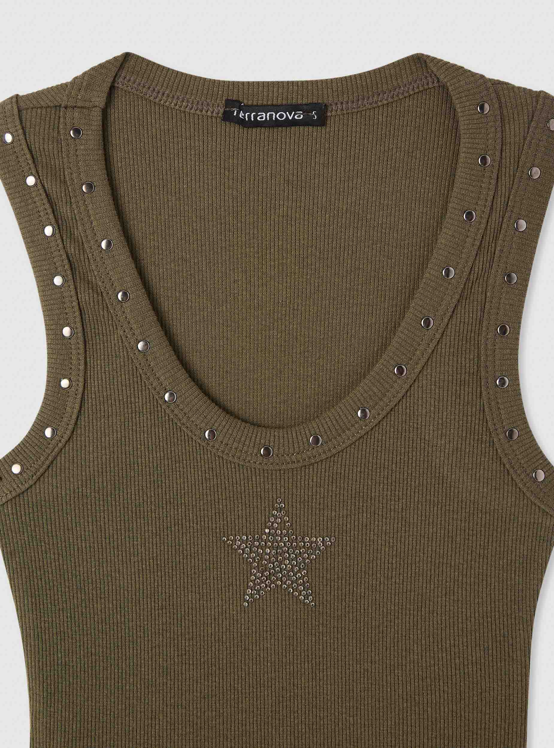 Top a costine con borchie e stella strass - Image 7