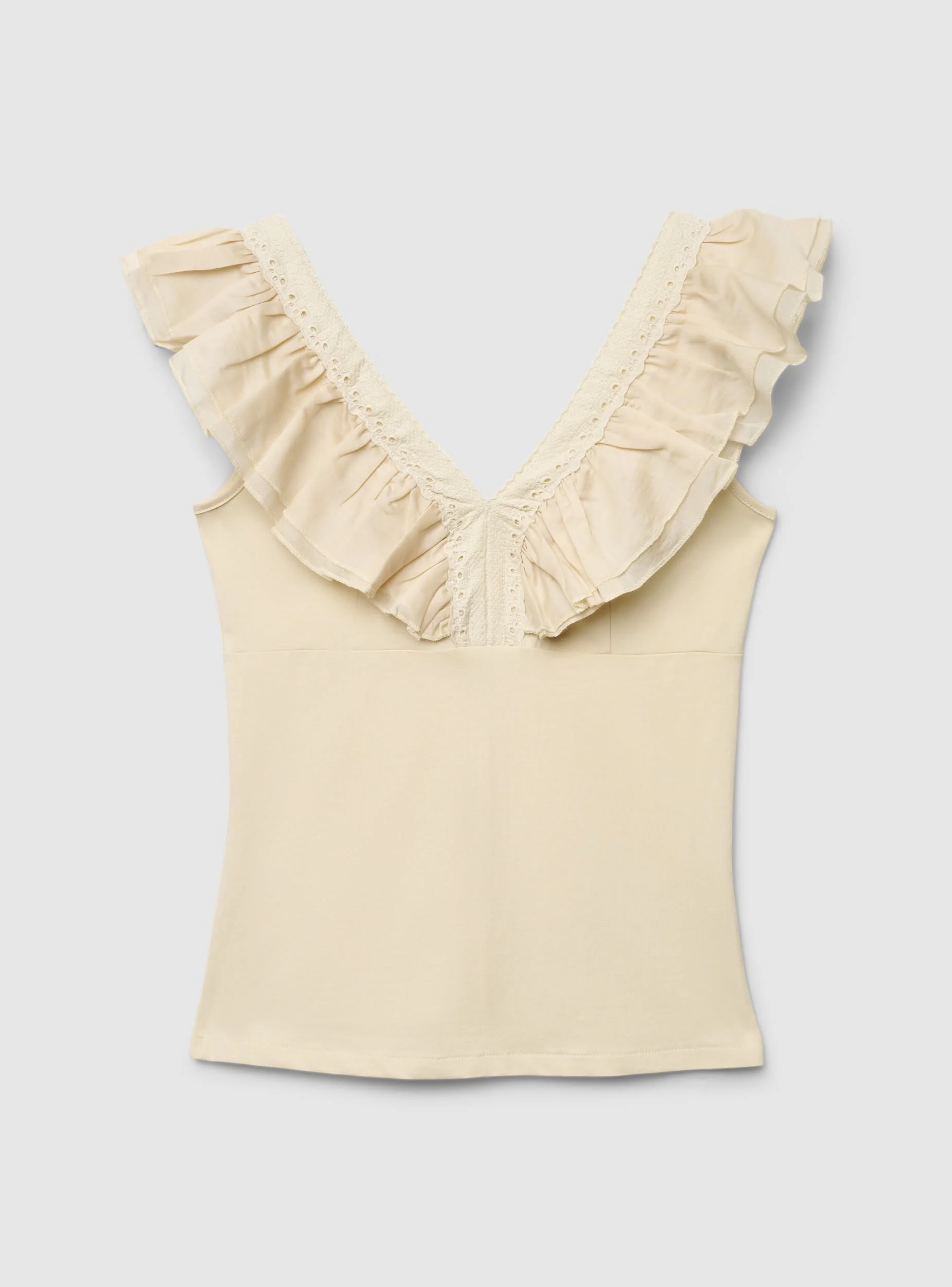 Top aderente con scollo a v e volant - Image 7