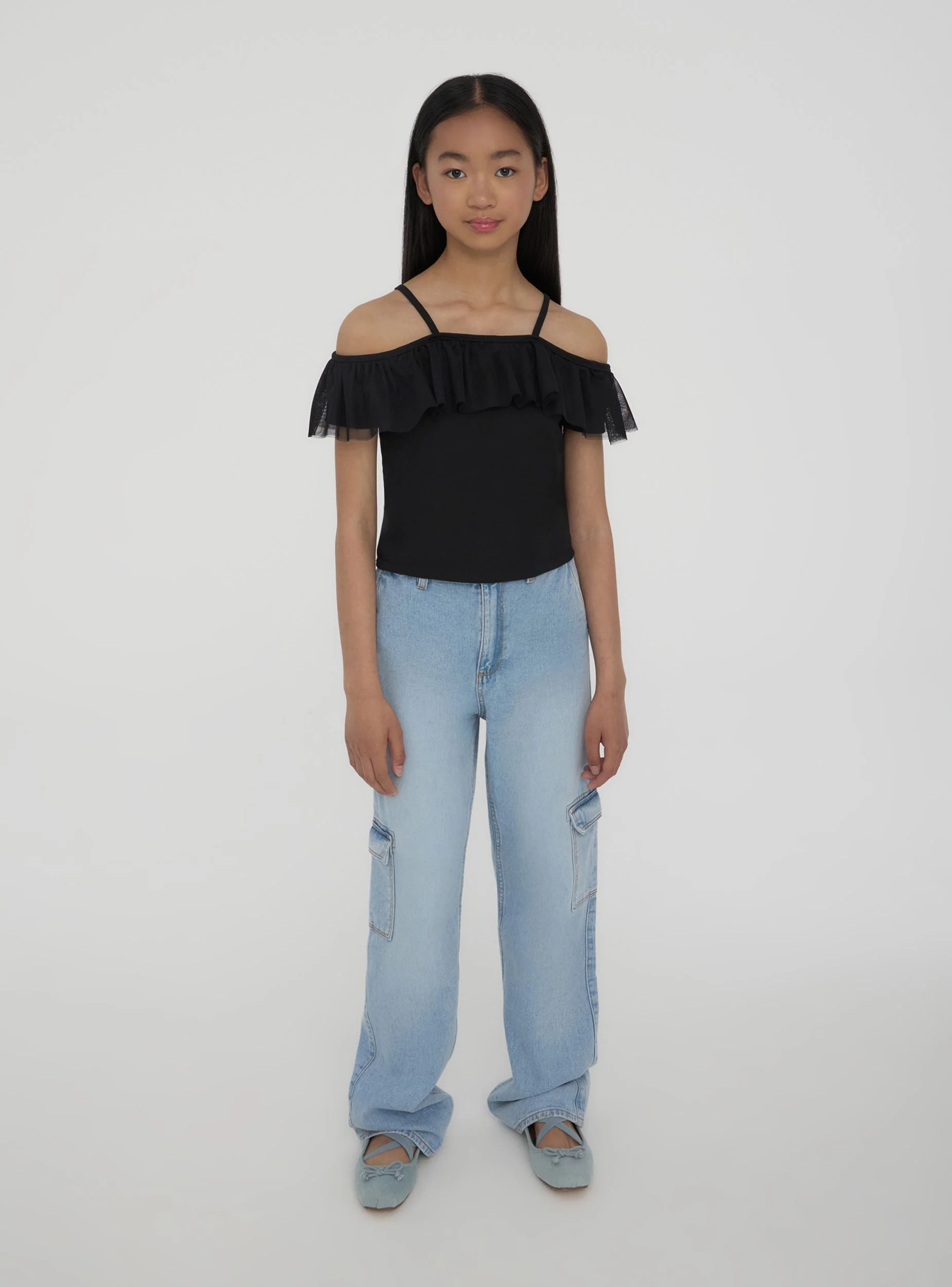 Top con balza in tulle - Image 2