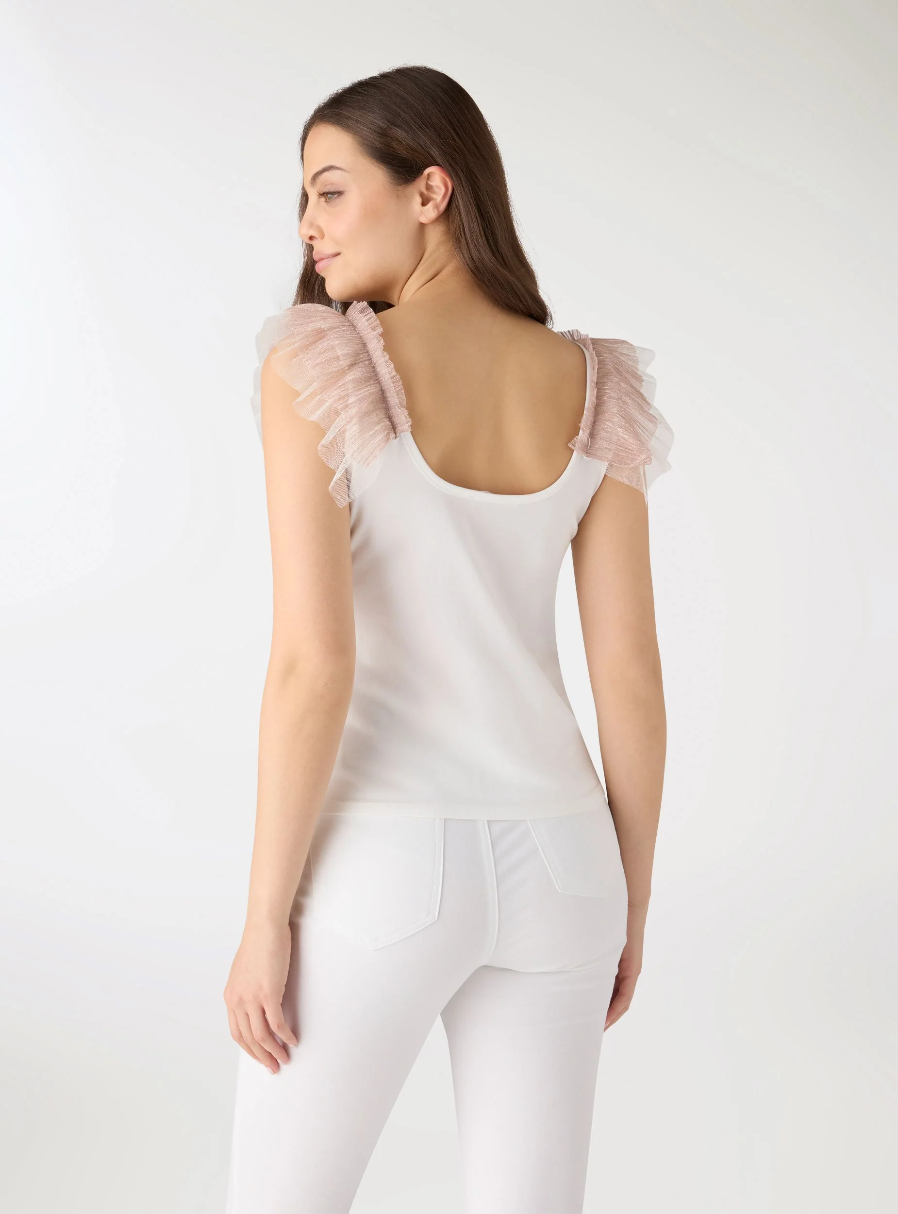 Top con balza in tulle effetto luccicante - Image 2