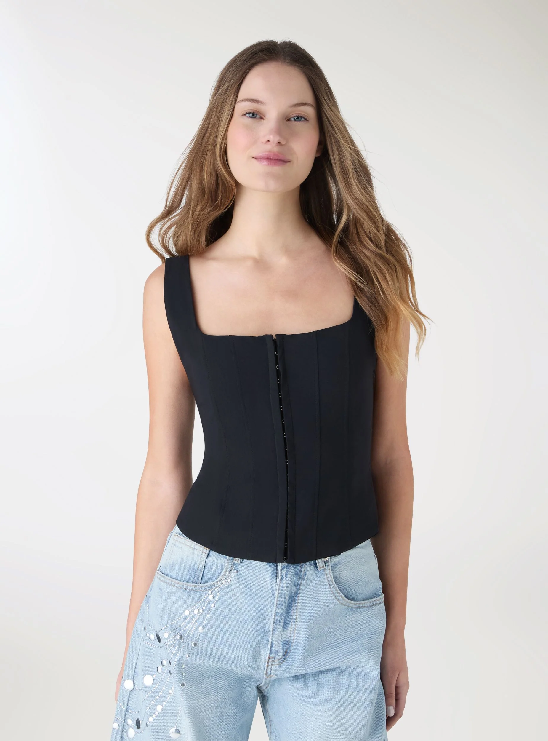 Top corsetto a tinta unita con ganci - Image 3