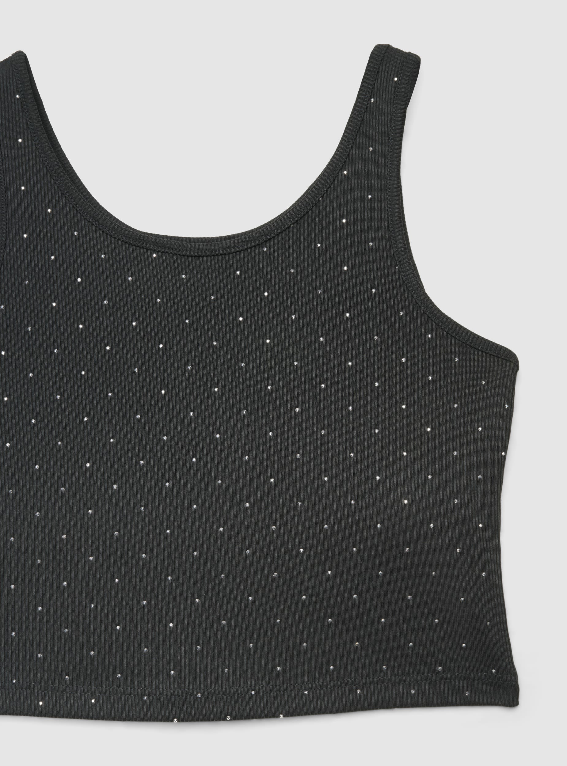 Top crop a costine con applicazioni strass - Image 7