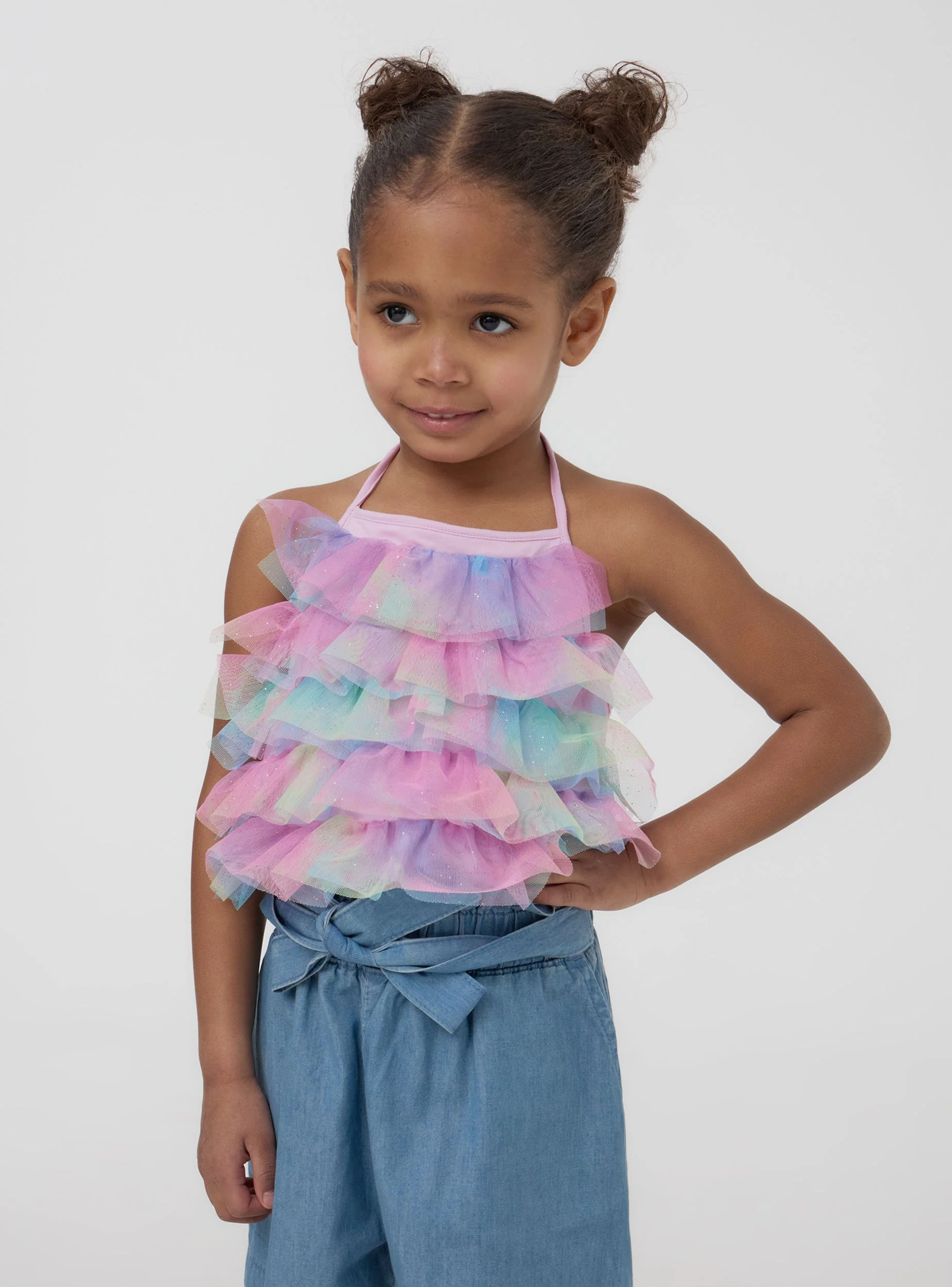 Top crop con balze in tulle multicolor - Image 3