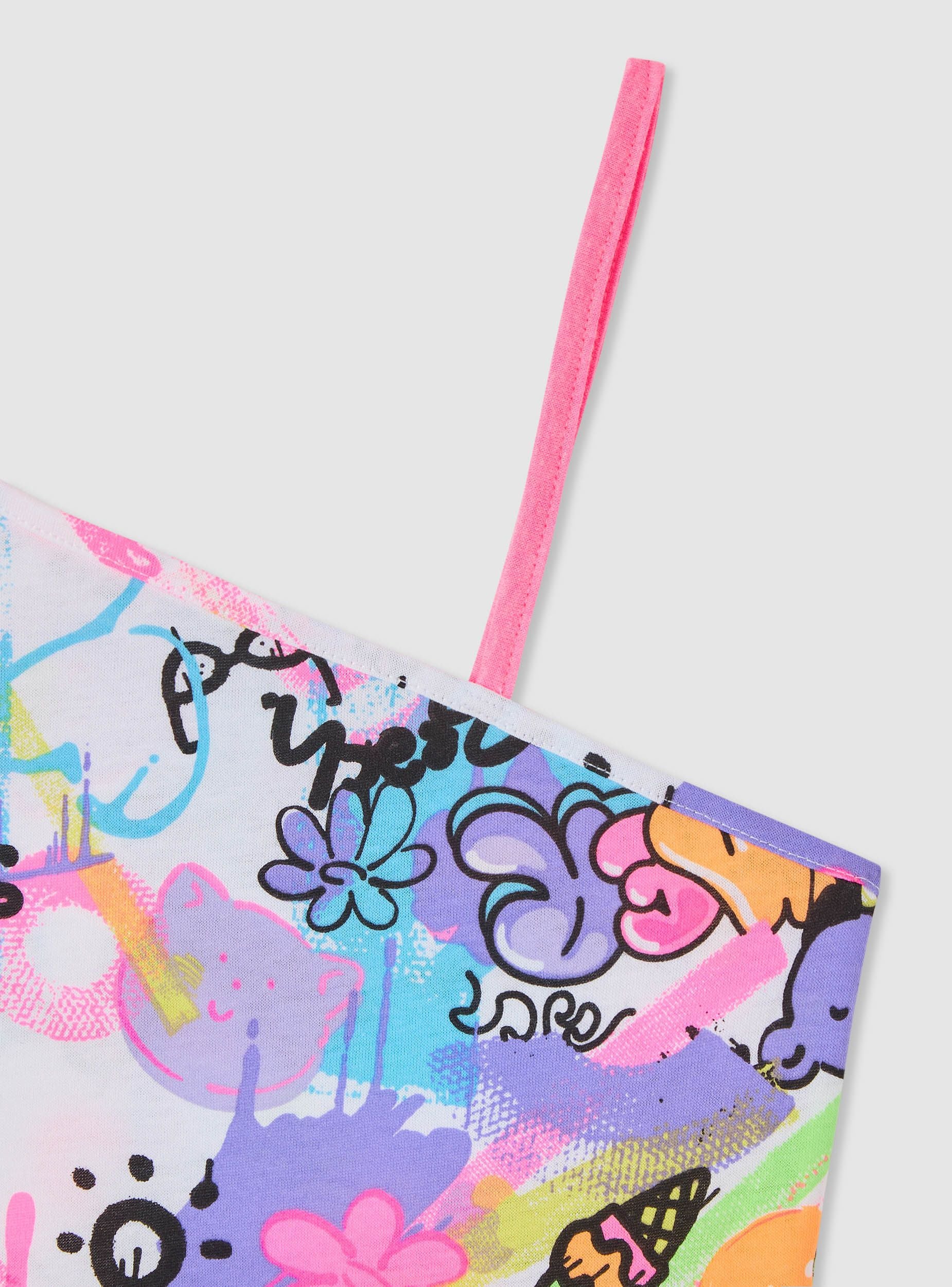 Top crop monospalla con stampa graffiti - Image 2