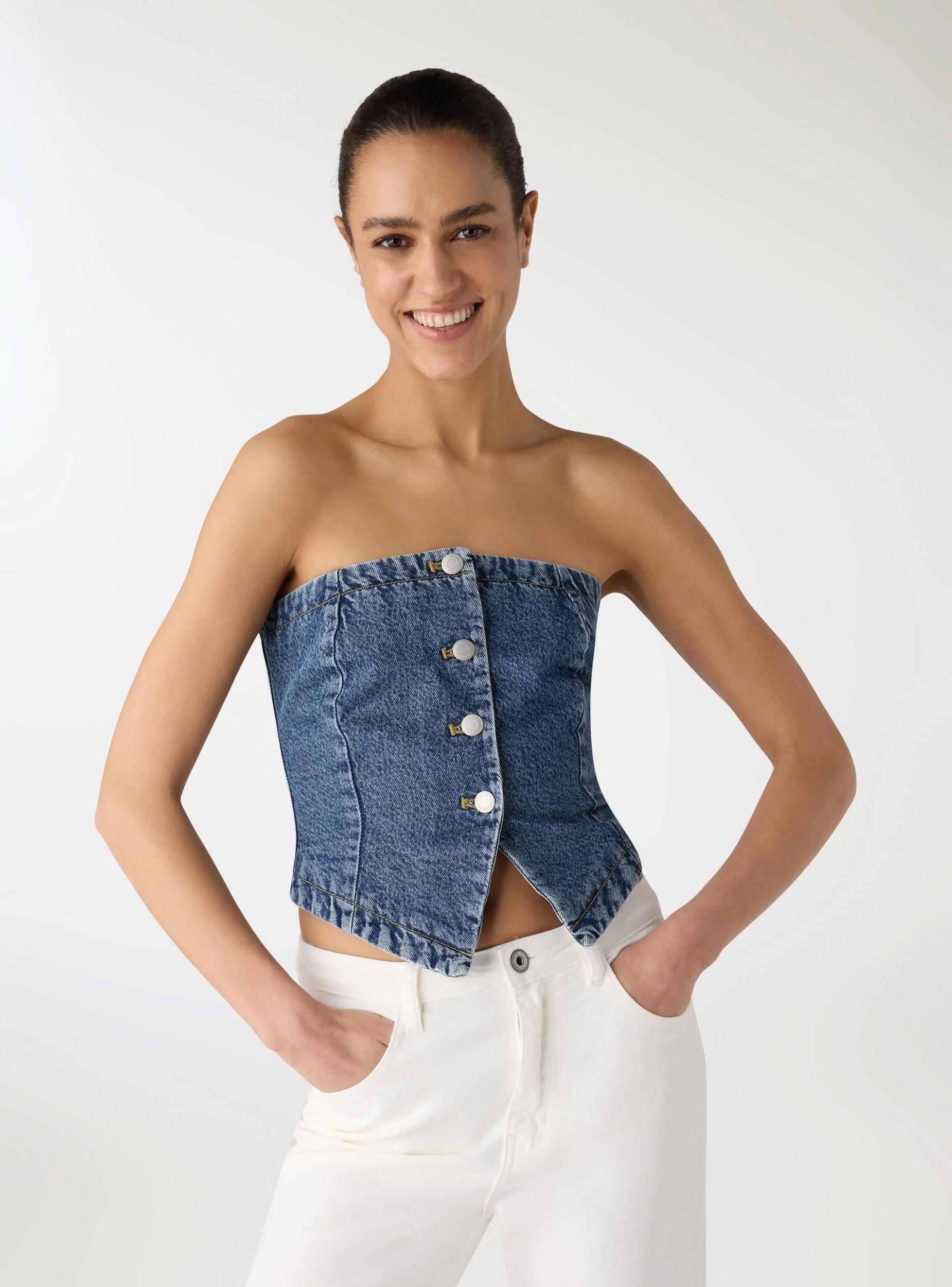 Top fascia in denim con bottoni - Image 2