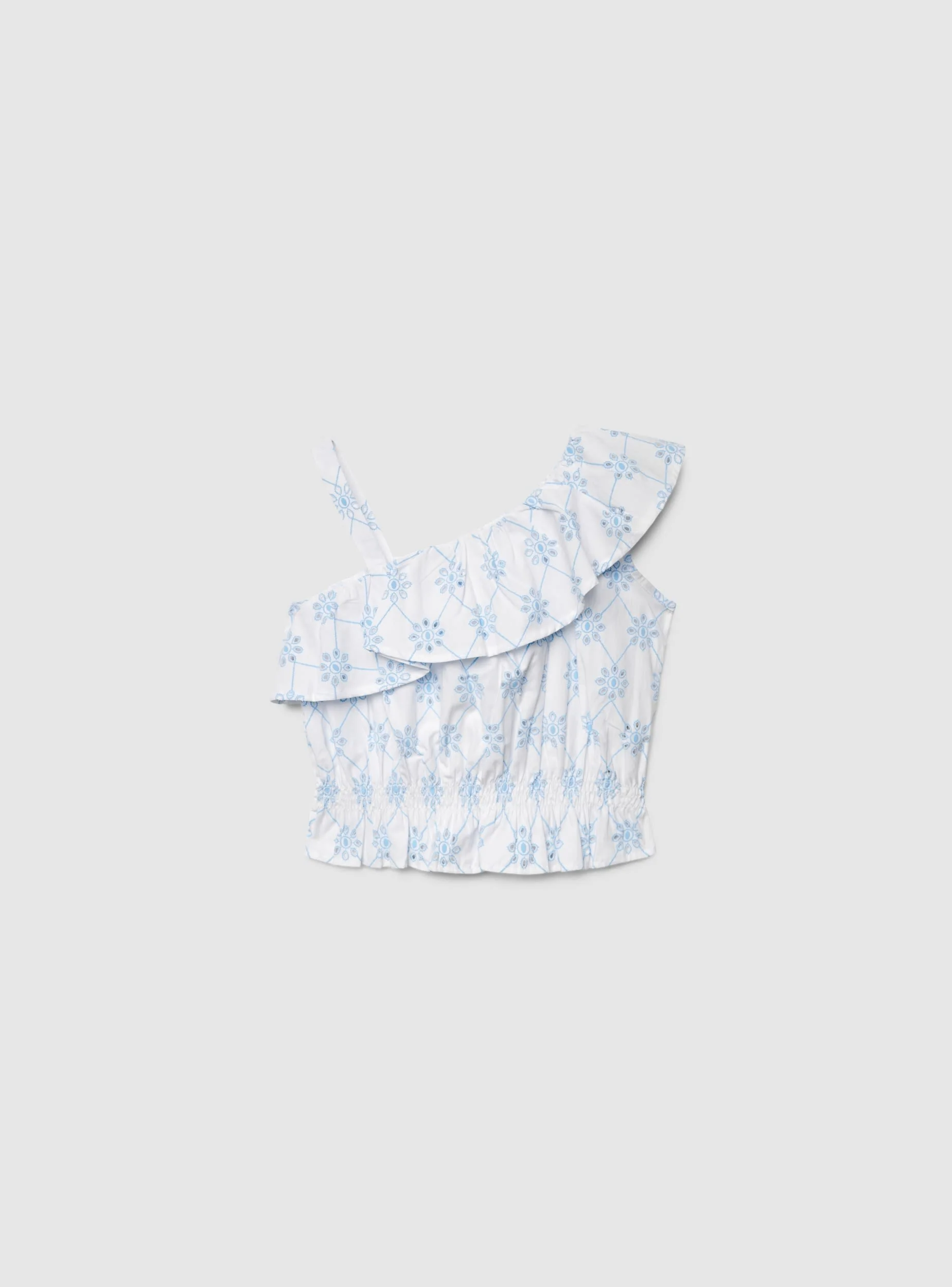 Top monospalla con balza e stampa fiori - Image 5
