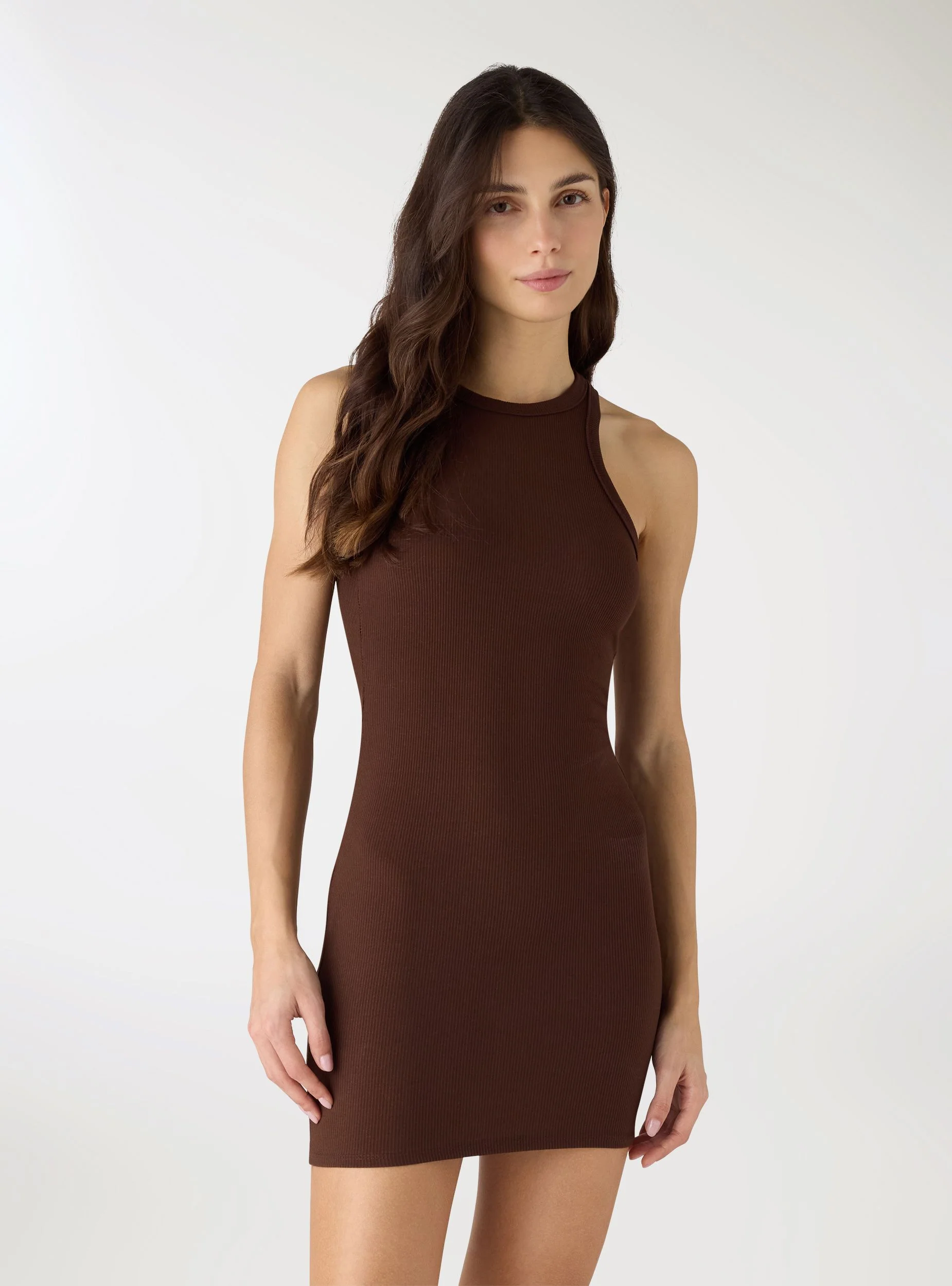 Vestito canotta a coste con scollo rotondo