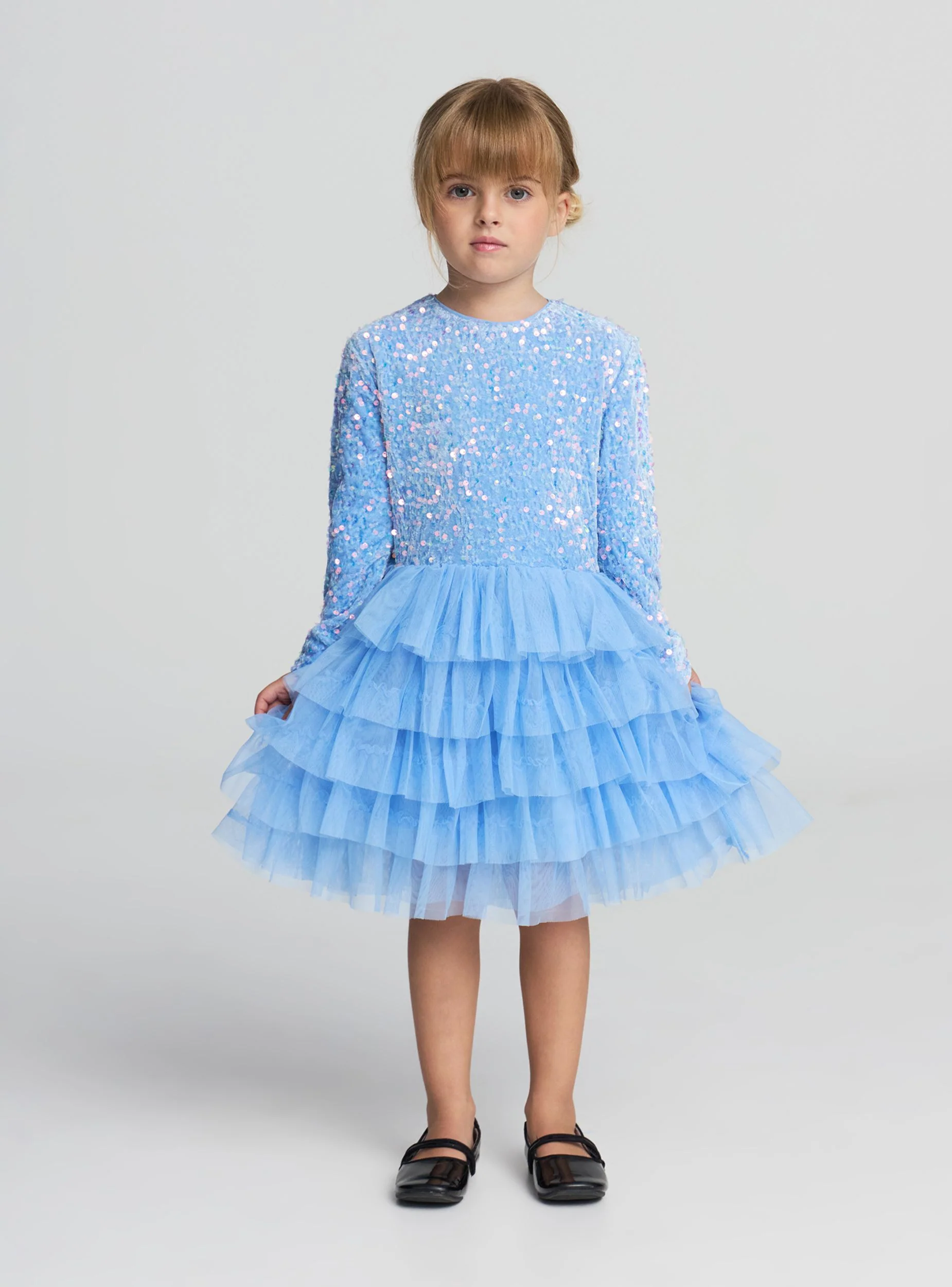 Vestito con paillettes e gonna a balze in tulle - Image 3