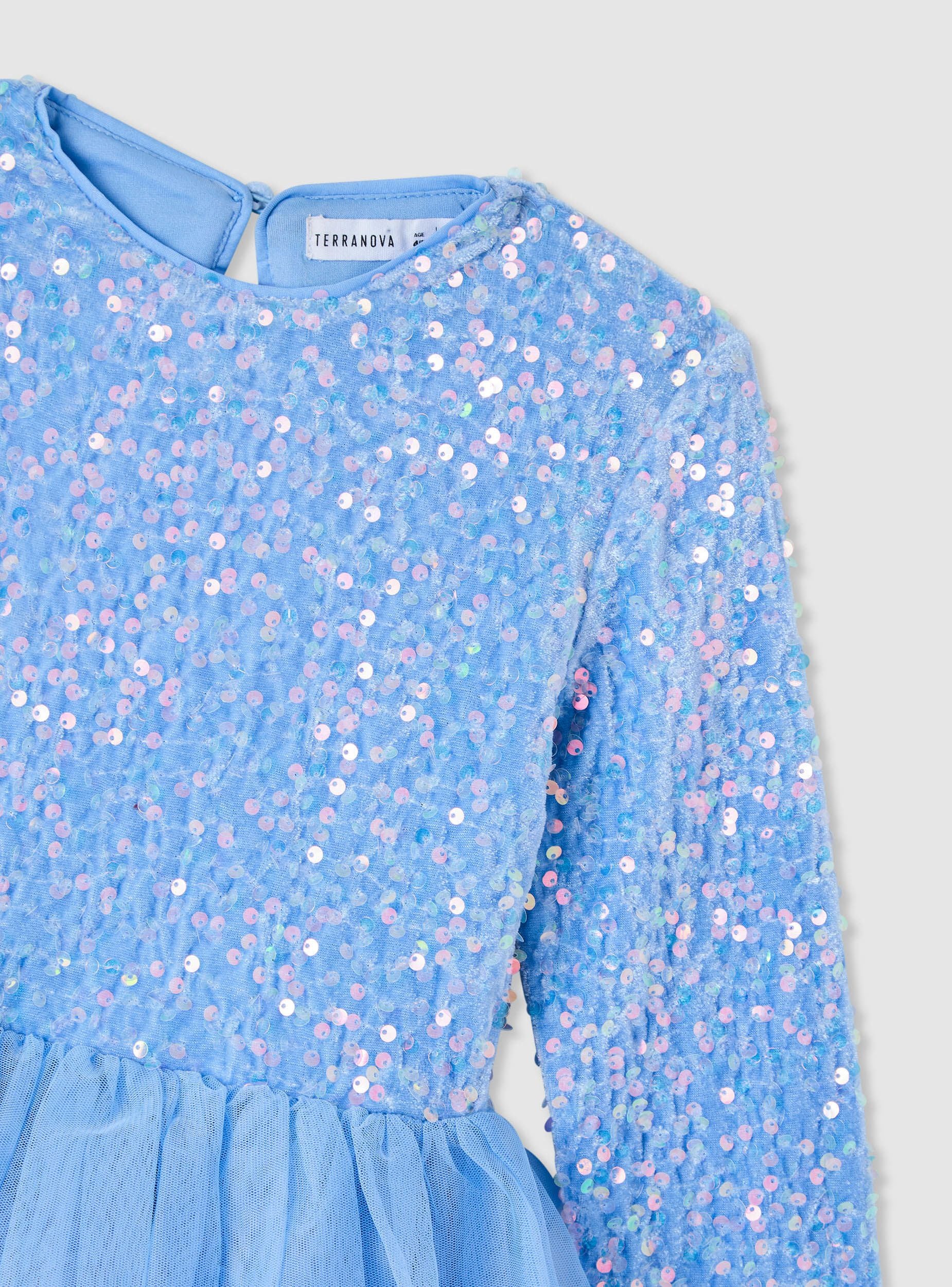 Vestito con paillettes e gonna a balze in tulle - Image 5
