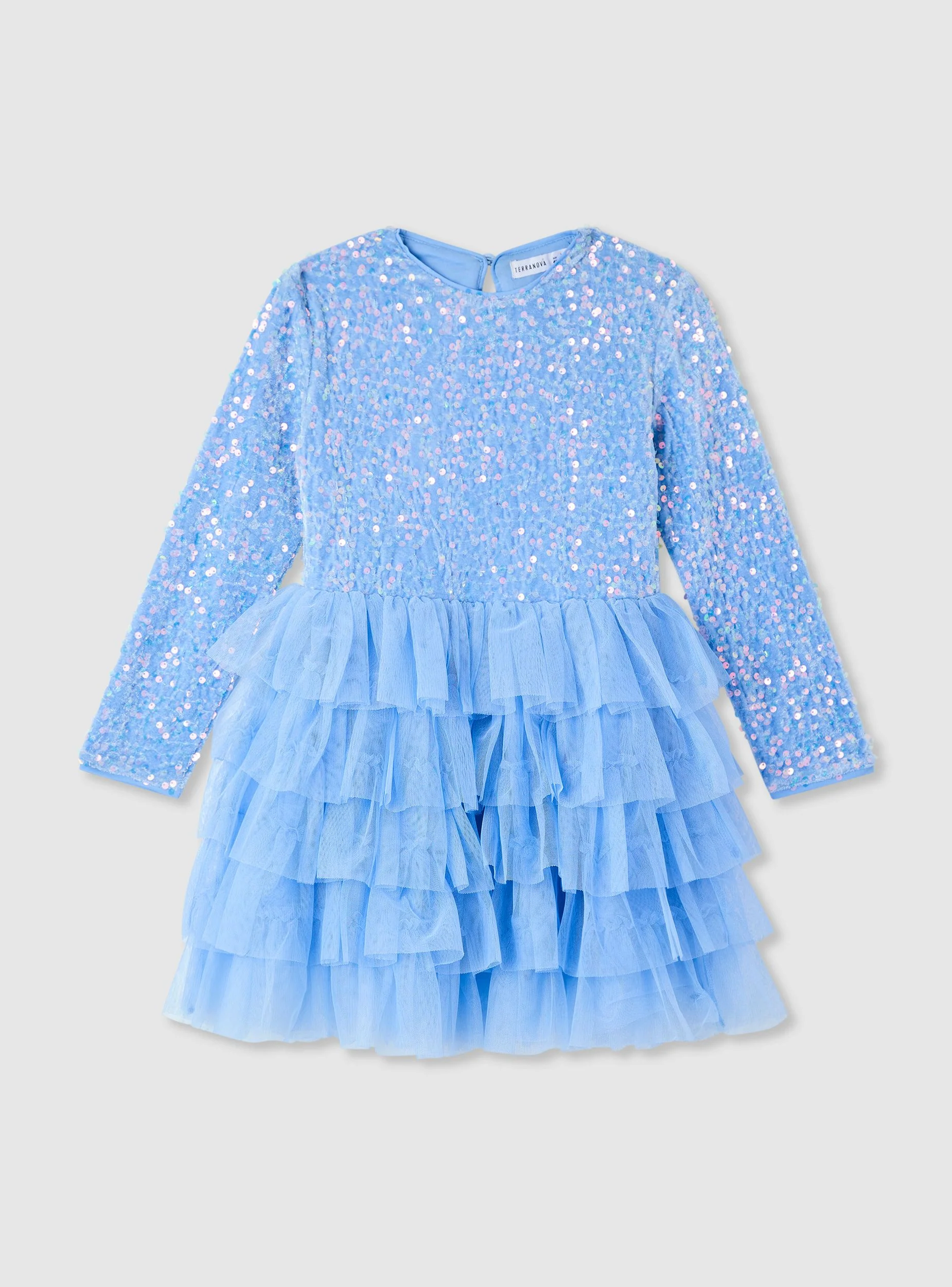 Vestito con paillettes e gonna a balze in tulle - Image 7