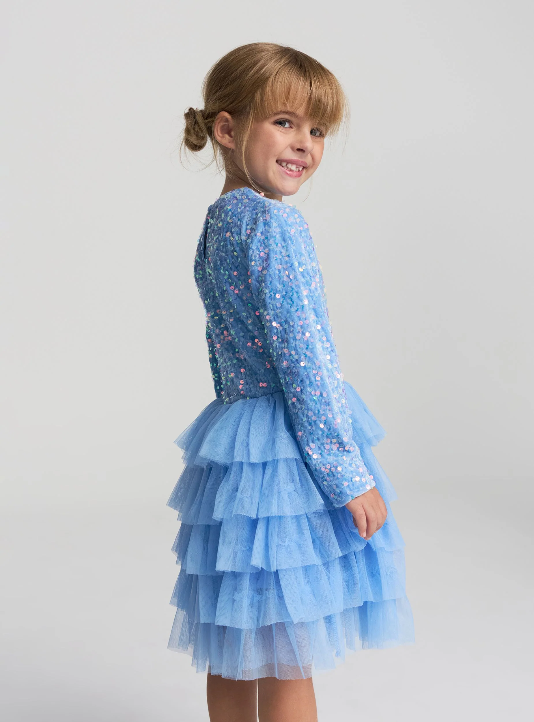 Vestito con paillettes e gonna a balze in tulle - Image 8