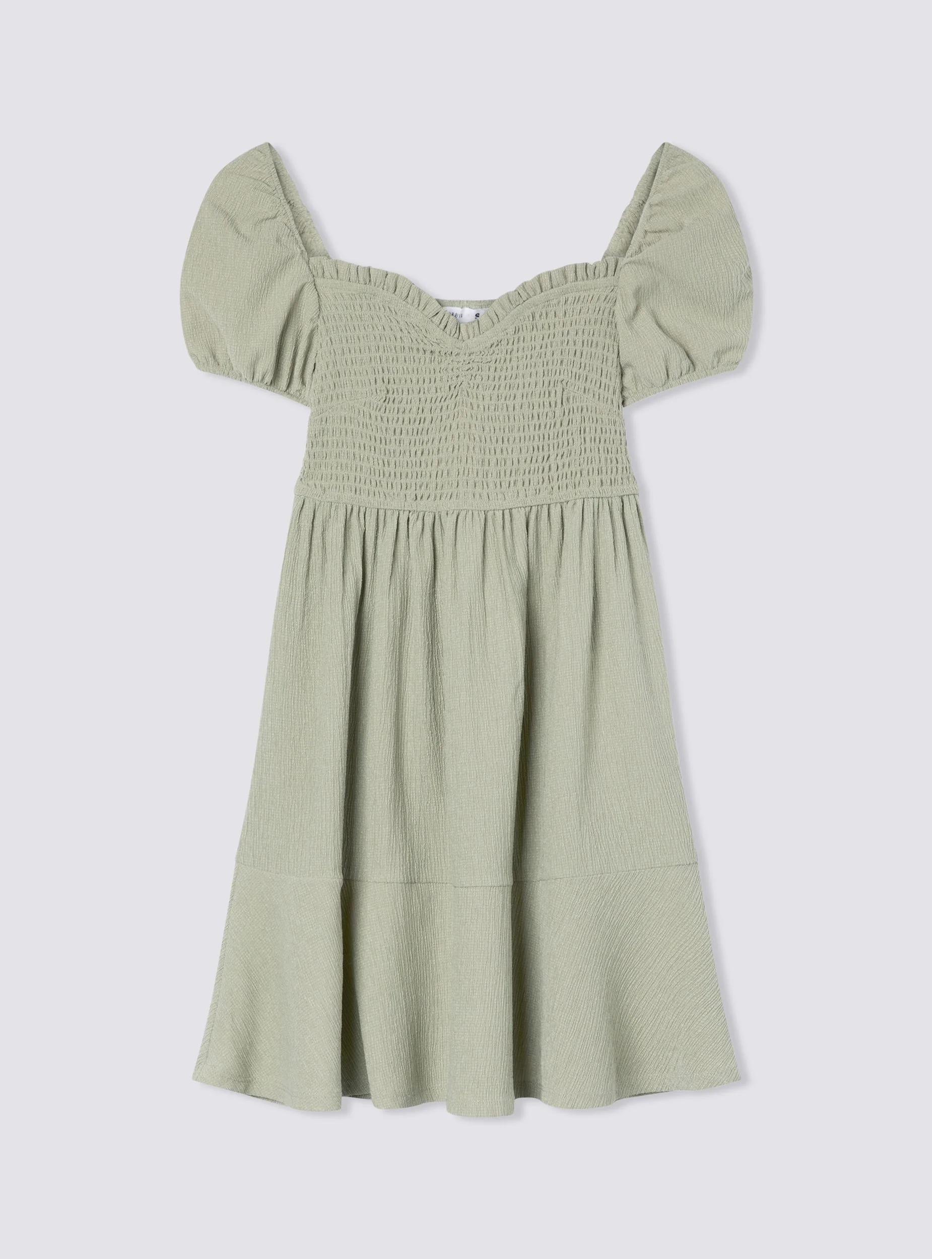 Vestito con punto smock tinta unita con scollo a cuore - Image 5