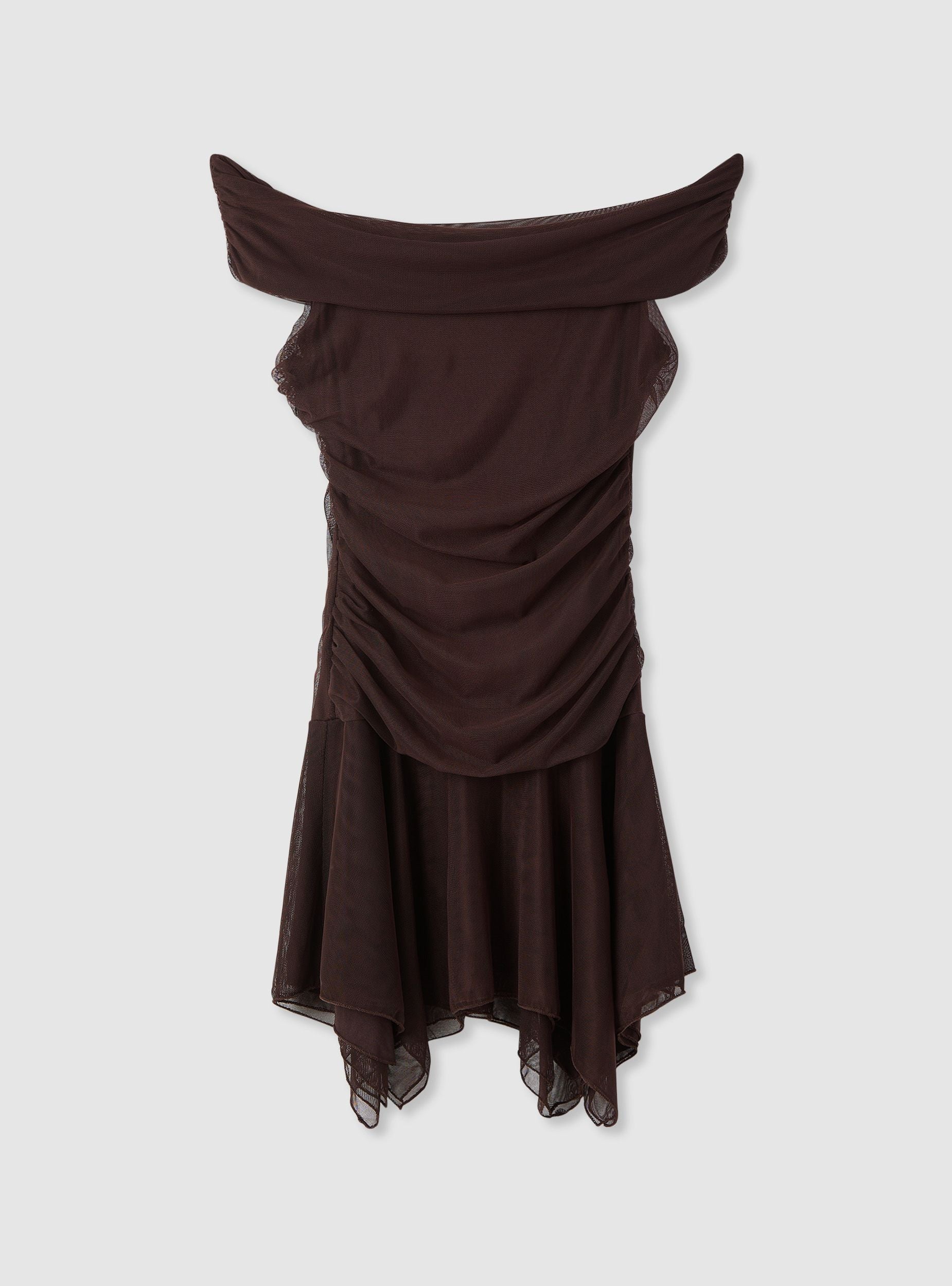 Vestito con spalle scoperte e arricciature in tulle - Image 5