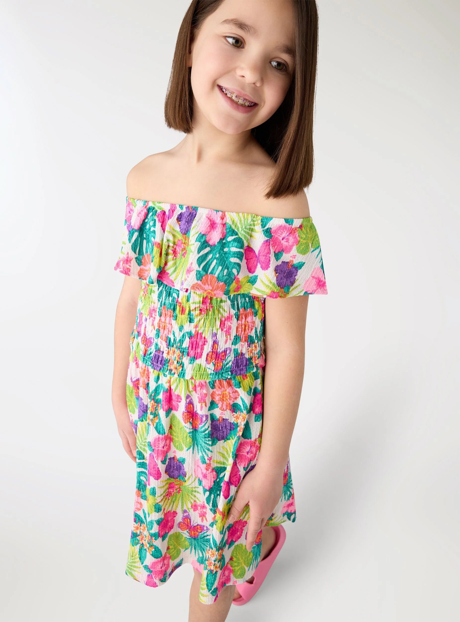 Vestito con stampa floreale e balze - Image 3