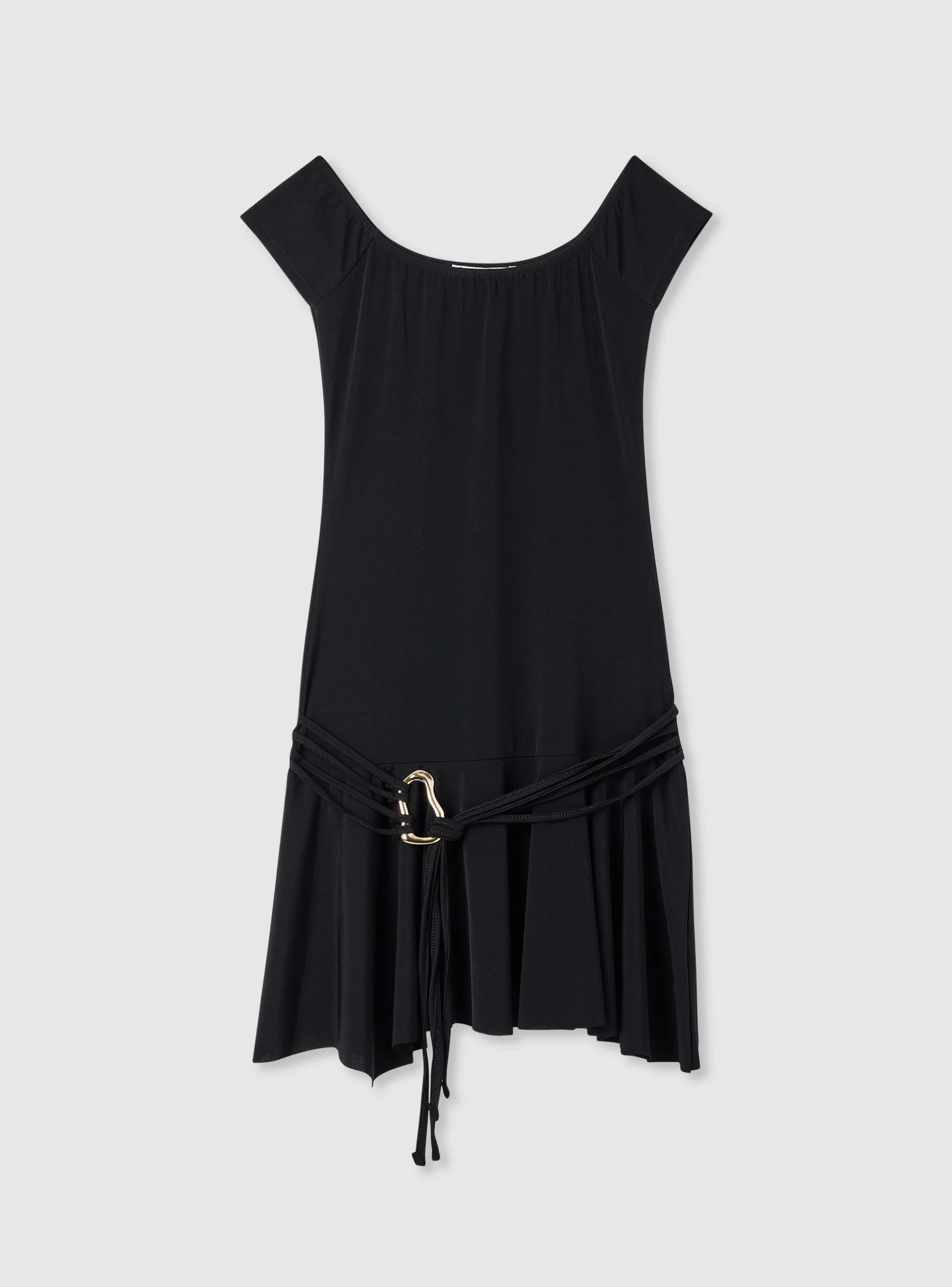 Vestito corto con spalle scoperte e cintura