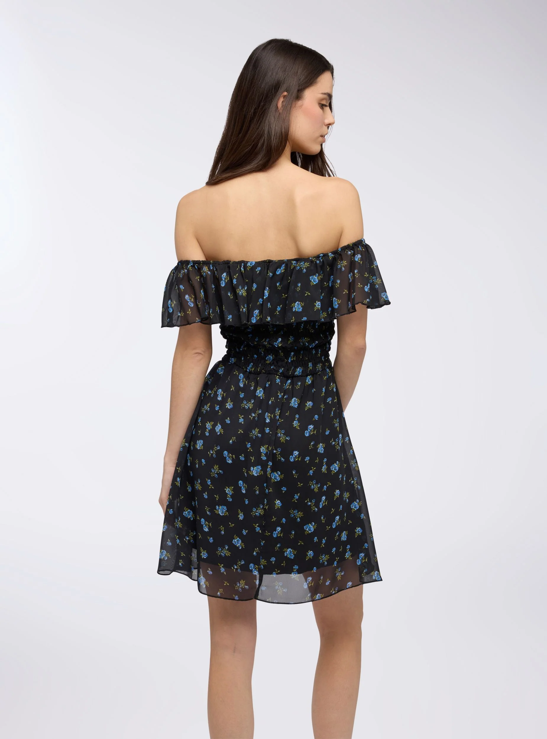 Vestito floreale con balza e spalle scoperte - Image 4