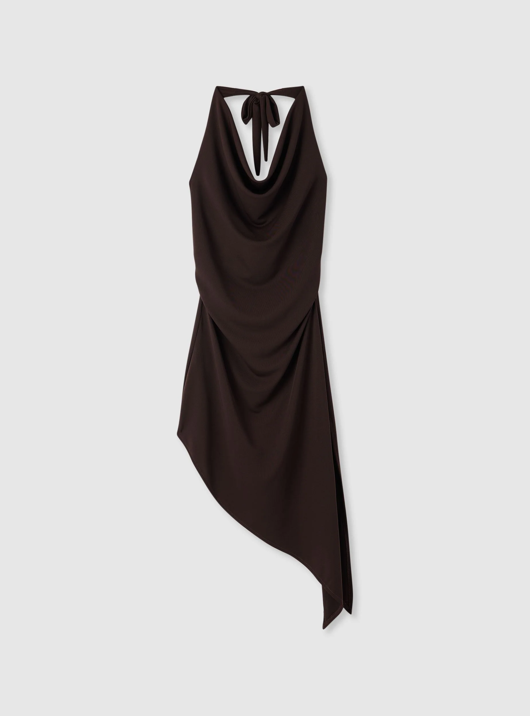 Vestito halterneck asimmetrico a tinta unita - Image 7
