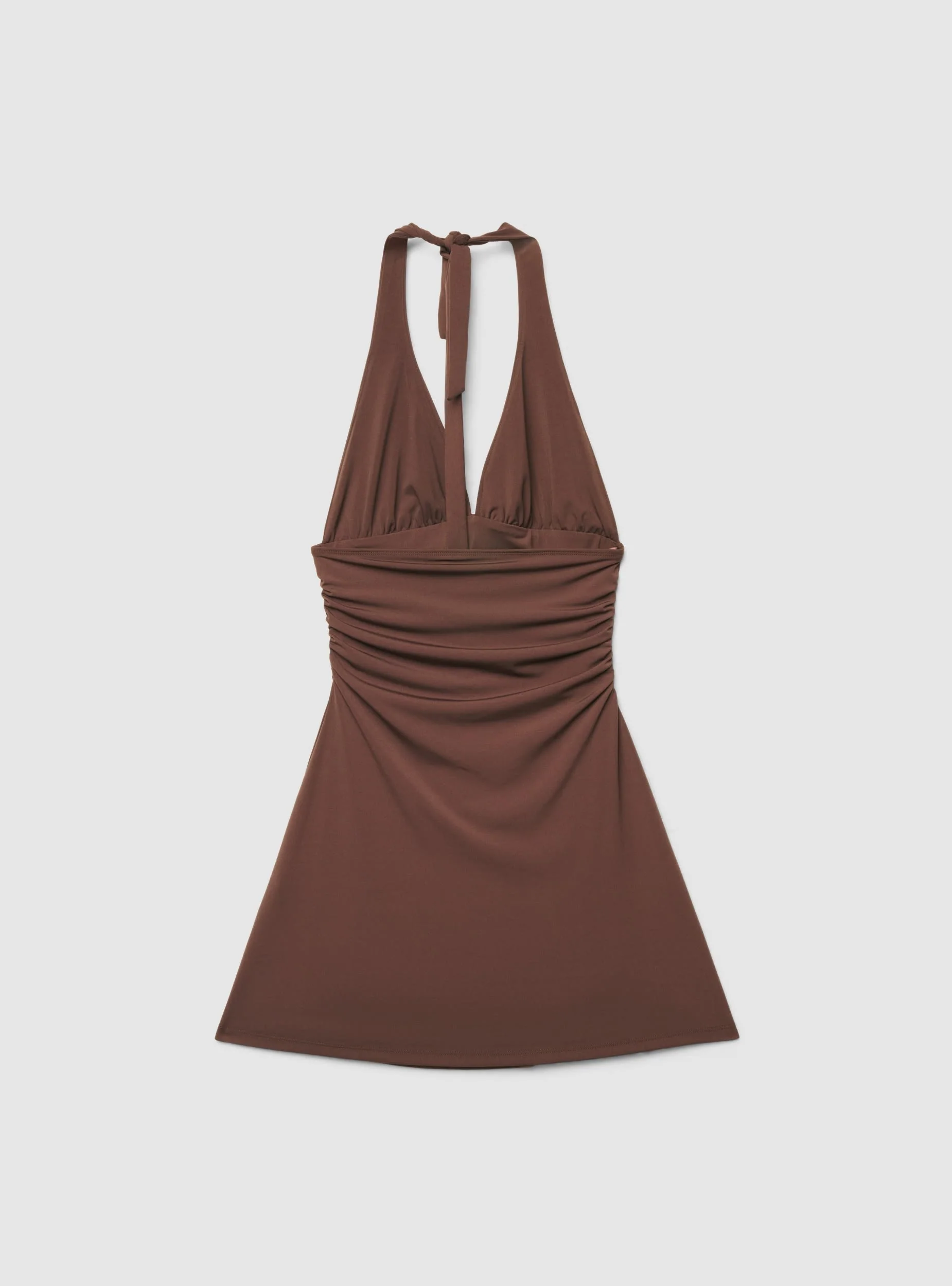 Vestito halterneck svasato a tinta unita - Image 6