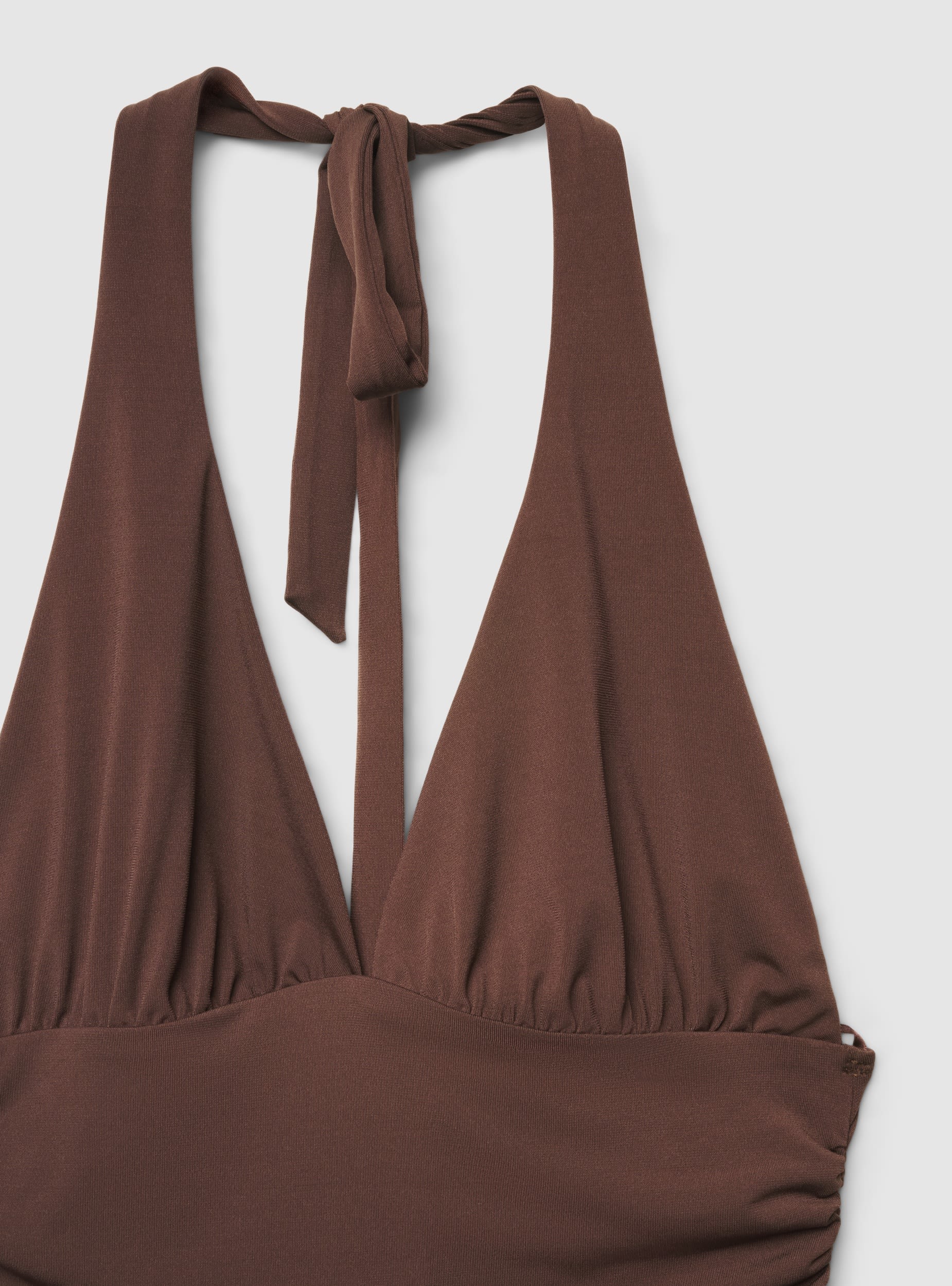 Vestito halterneck svasato a tinta unita - Image 7