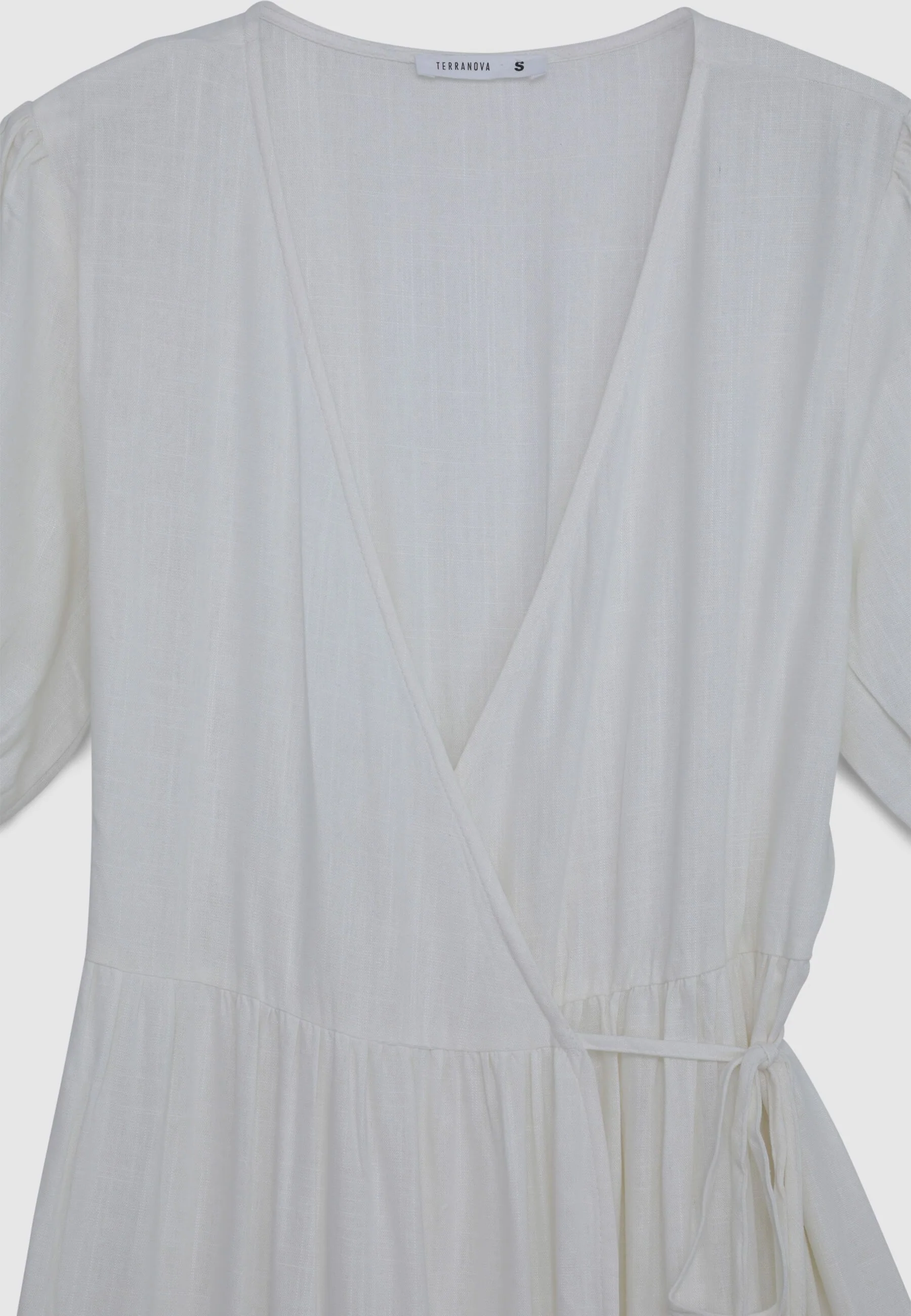 Vestito incrociato lungo con balze misto lino - Image 4