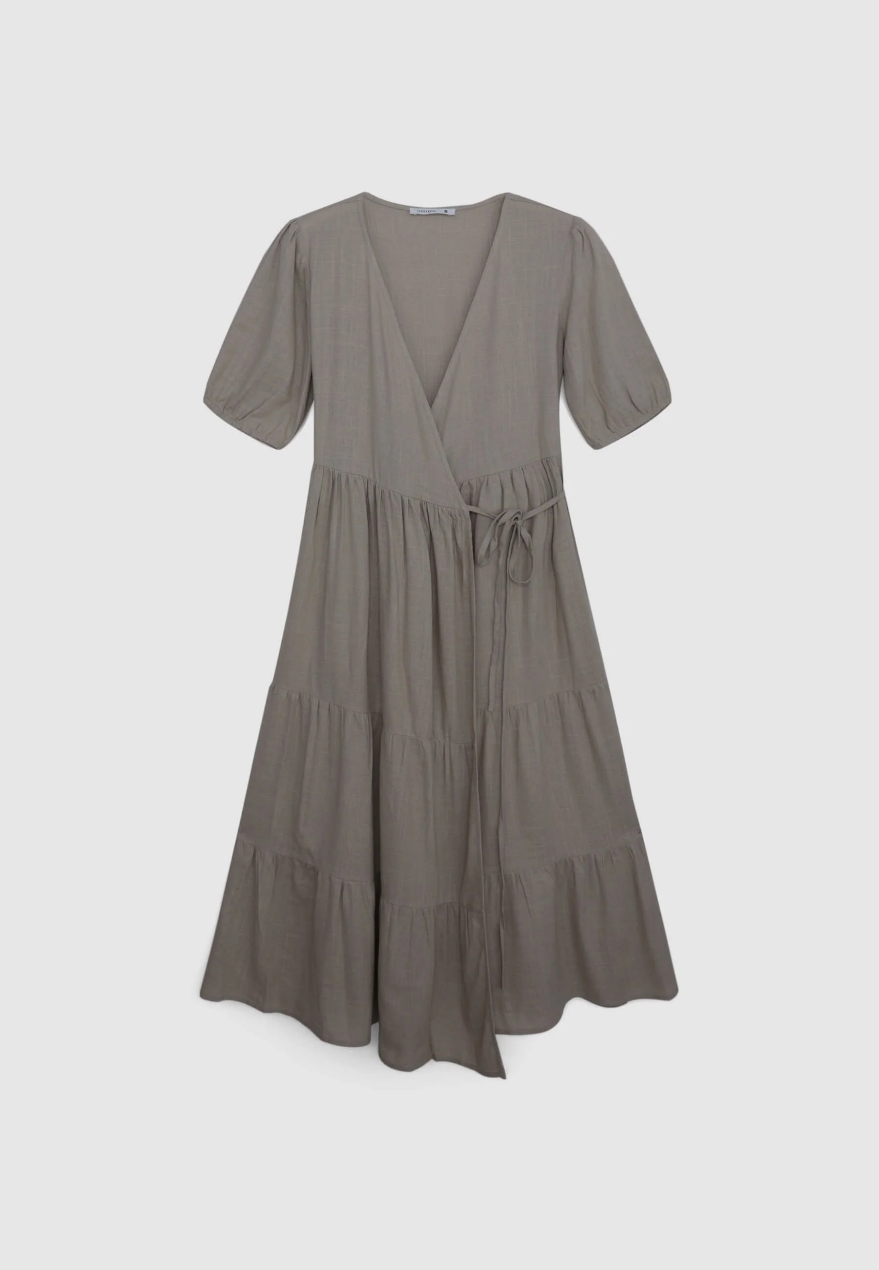 Vestito incrociato lungo con balze misto lino - Image 5