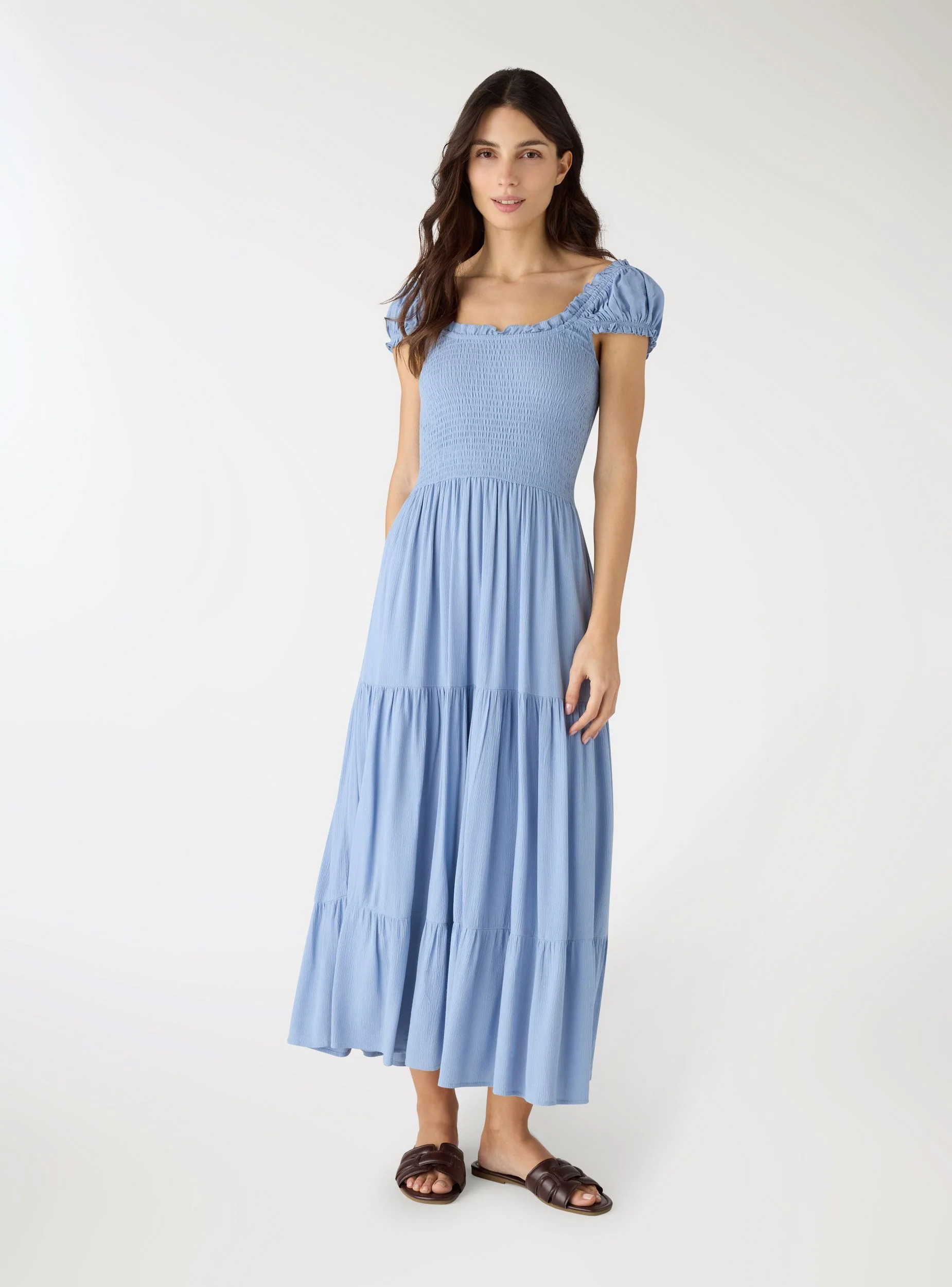 Vestito lungo a balze con spalline arricciate - Image 4