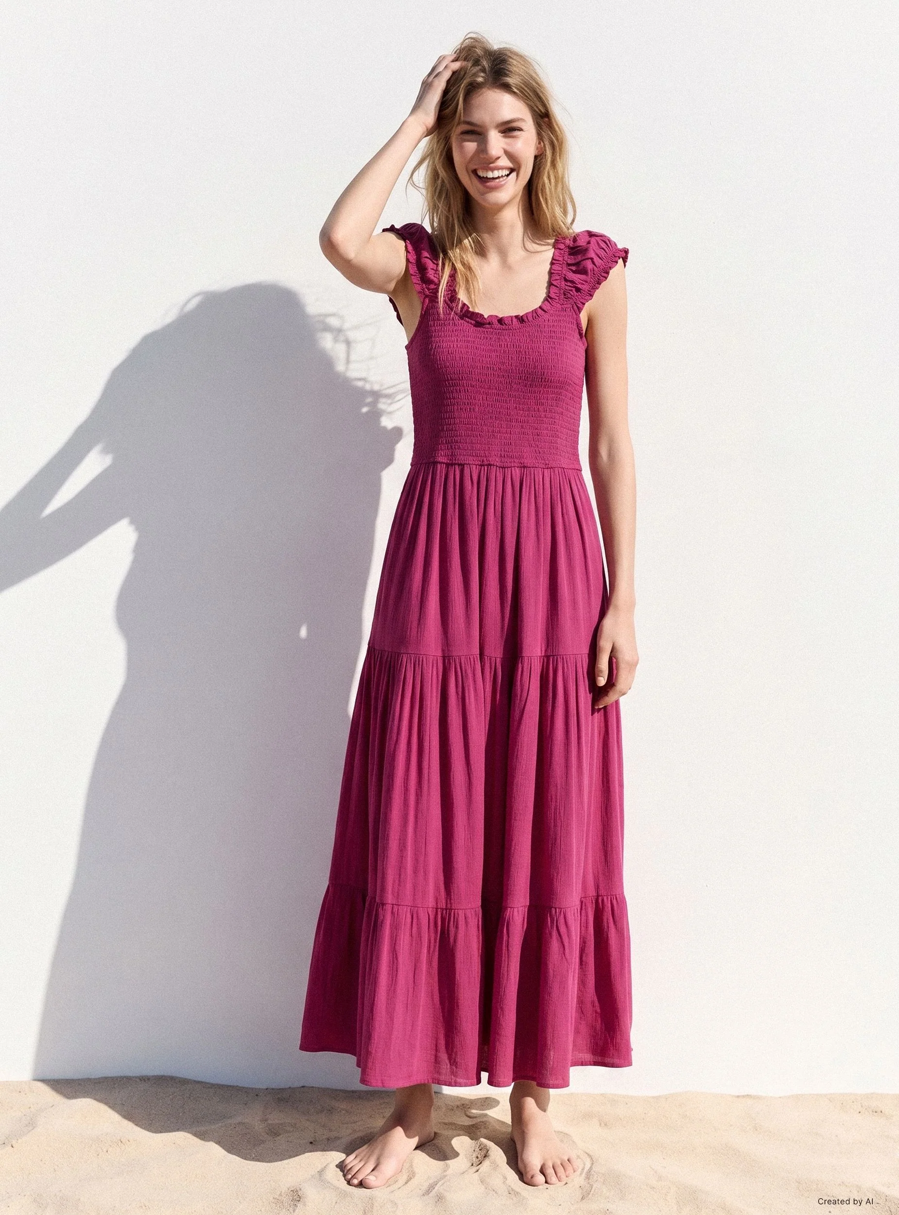Vestito lungo a balze con spalline arricciate - Image 8