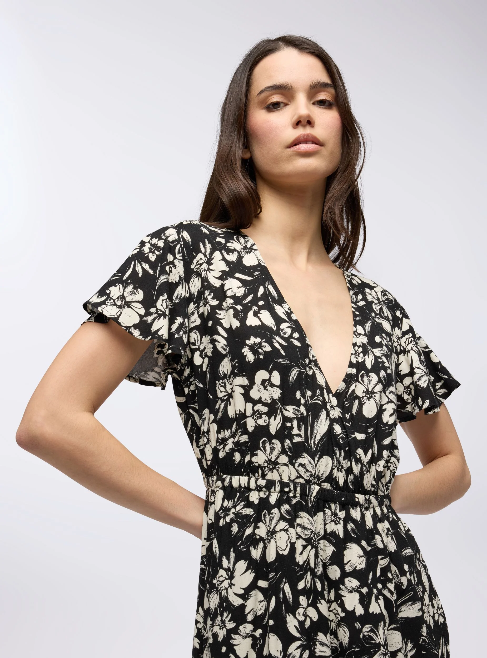 Vestito lungo a portafoglio con fiori grandi - Image 3