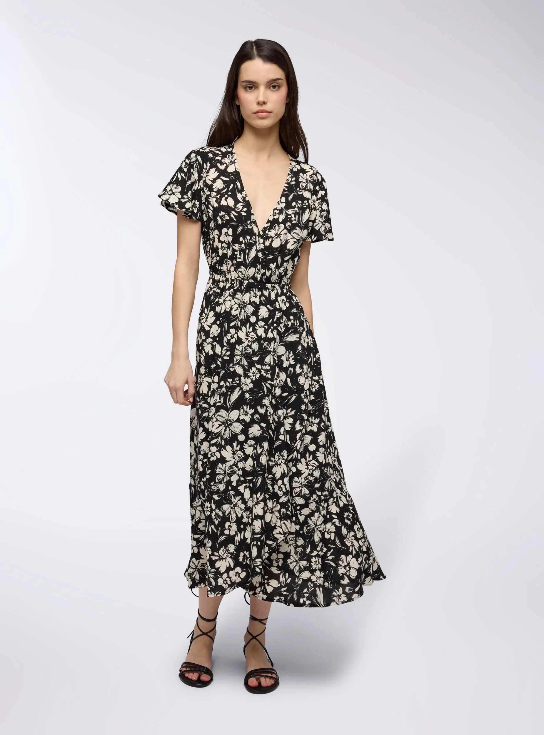 Vestito lungo a portafoglio con fiori grandi - Image 4