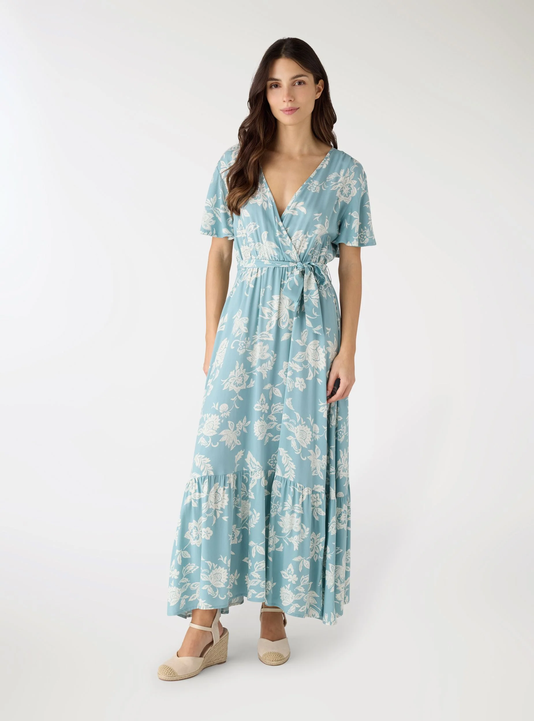 Vestito lungo a portafoglio con stampa fiori