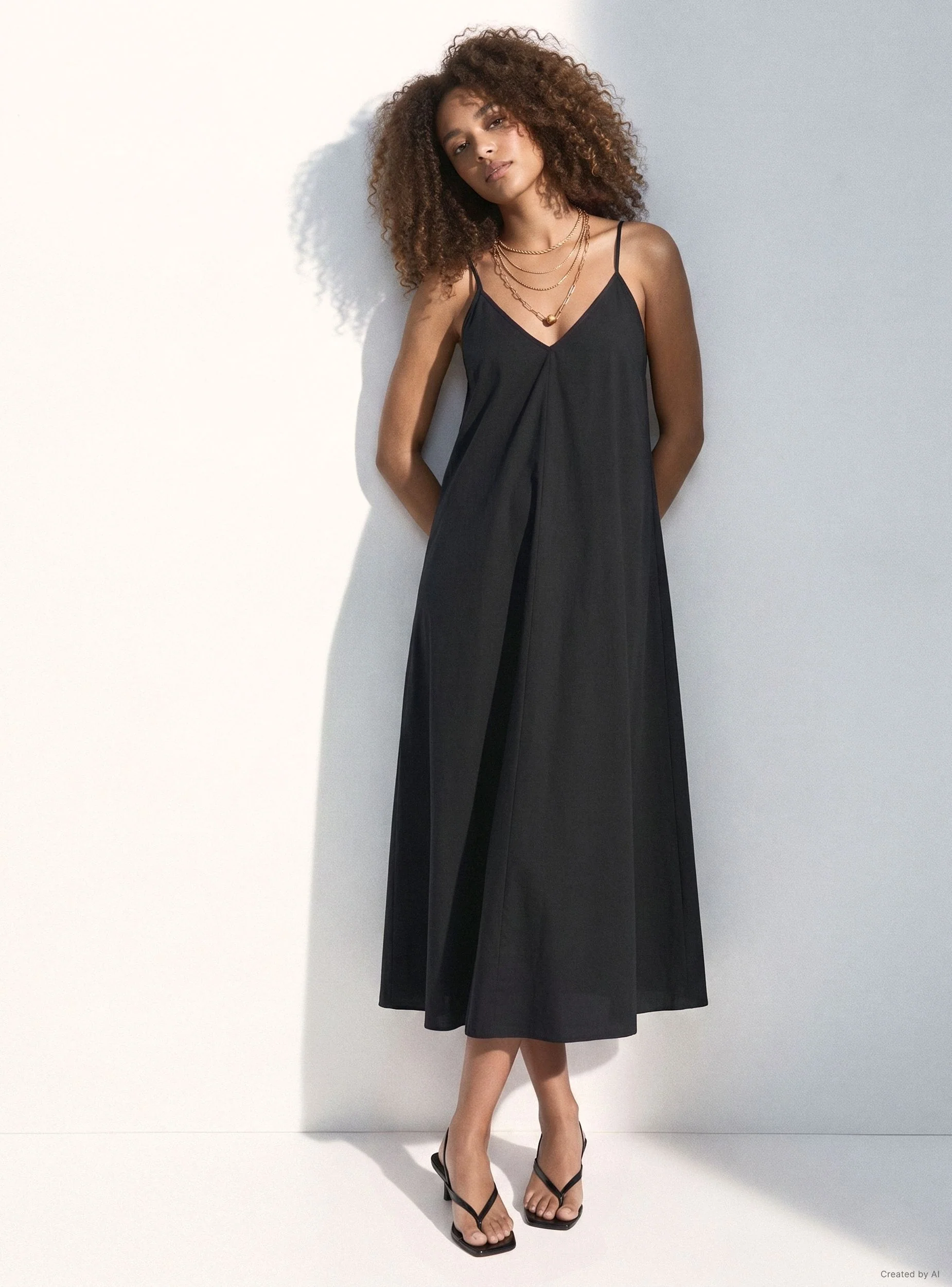 Vestito lungo a tinta unita con spalline incrociate - Image 8